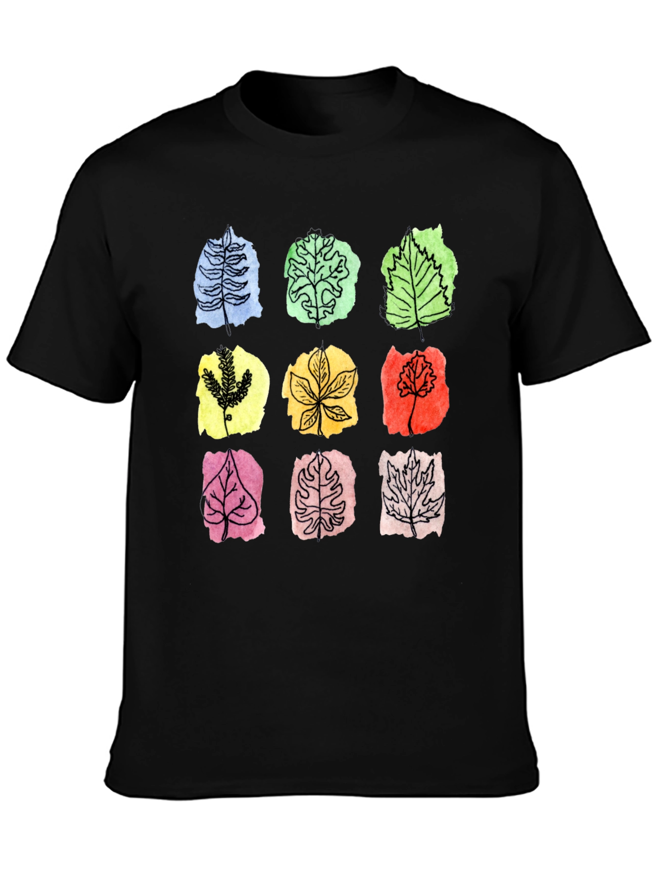 Botanical Leaf Print Black T-Shirt