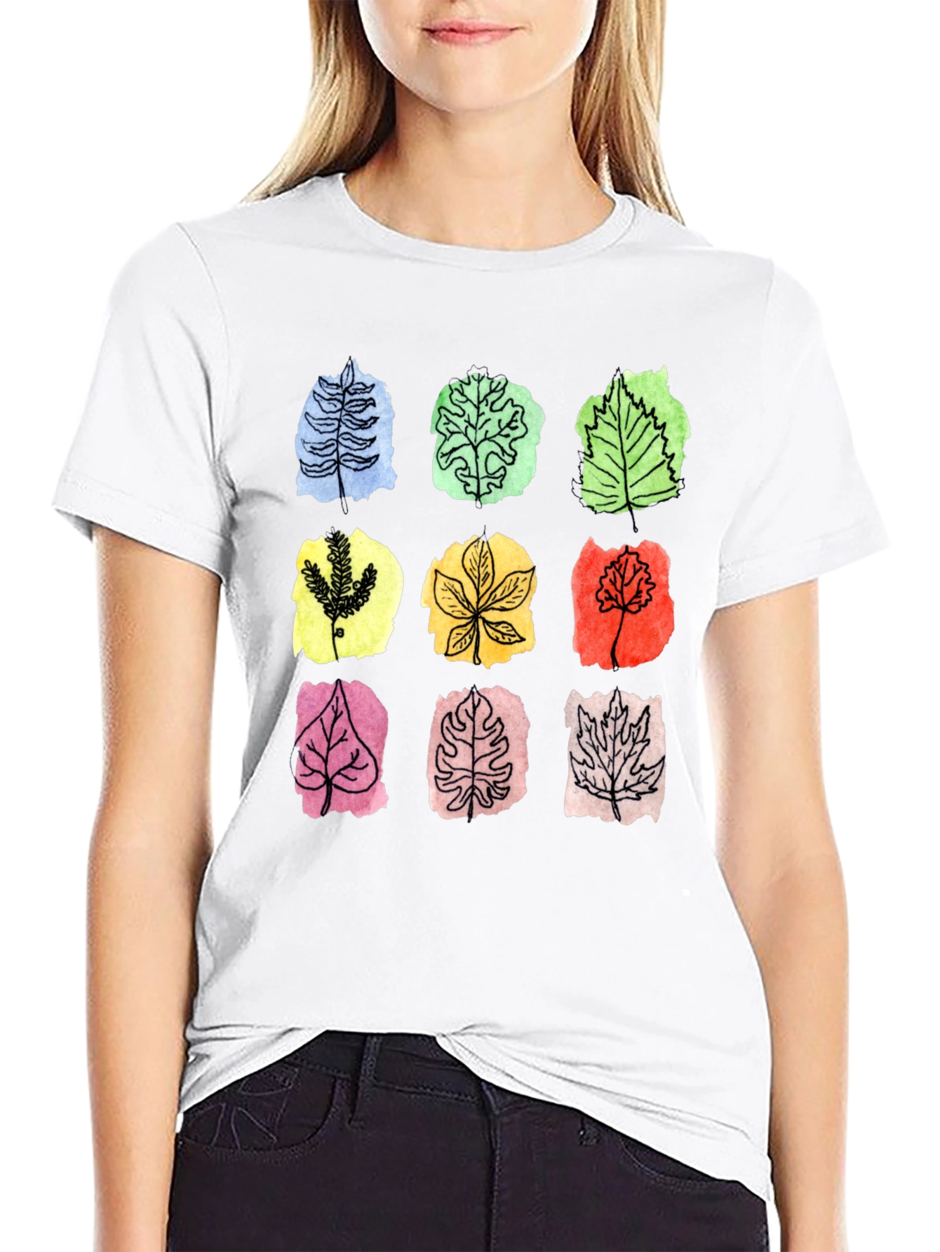 Botanical Leaf Print Black T-Shirt