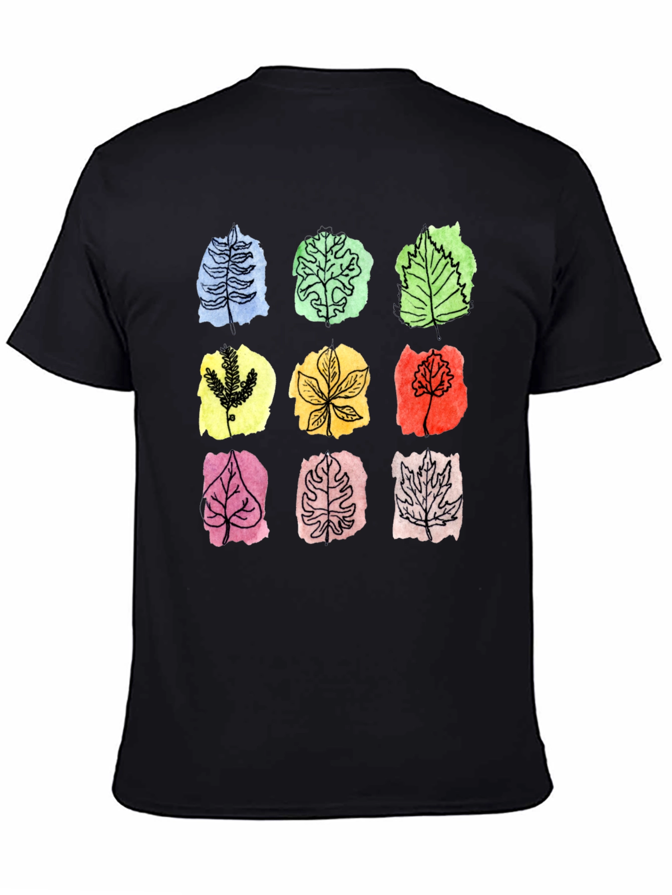 Botanical Leaf Print Black T-Shirt