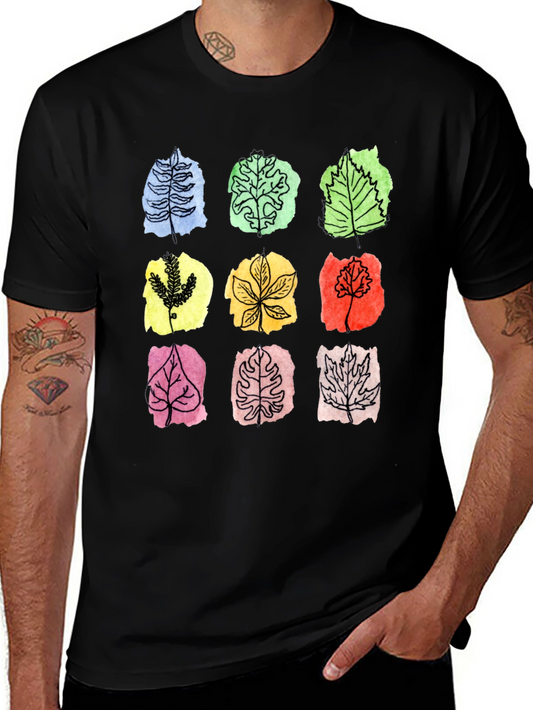 Botanical Leaf Print Black T-Shirt