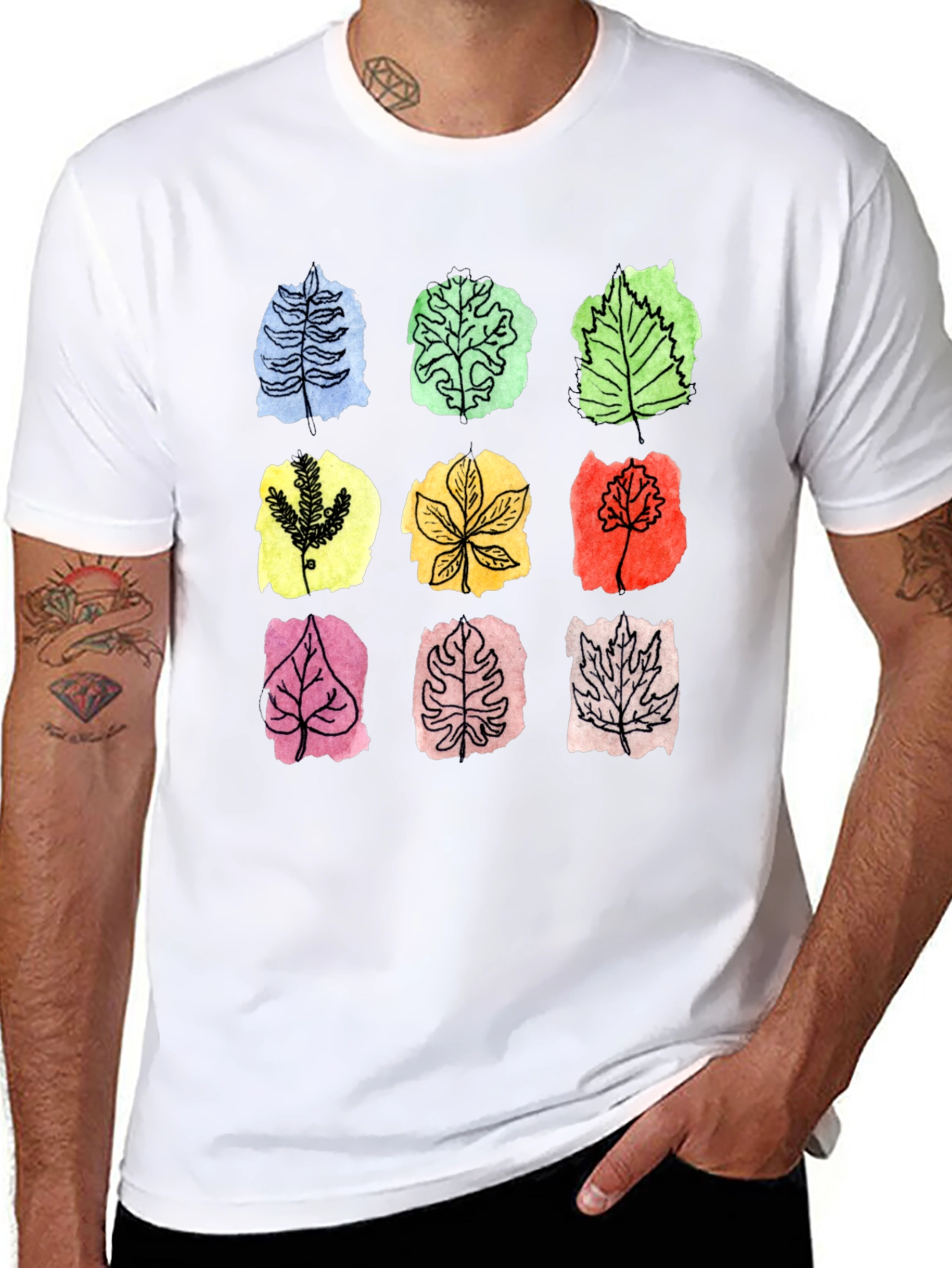 Botanical Leaf Print Black T-Shirt