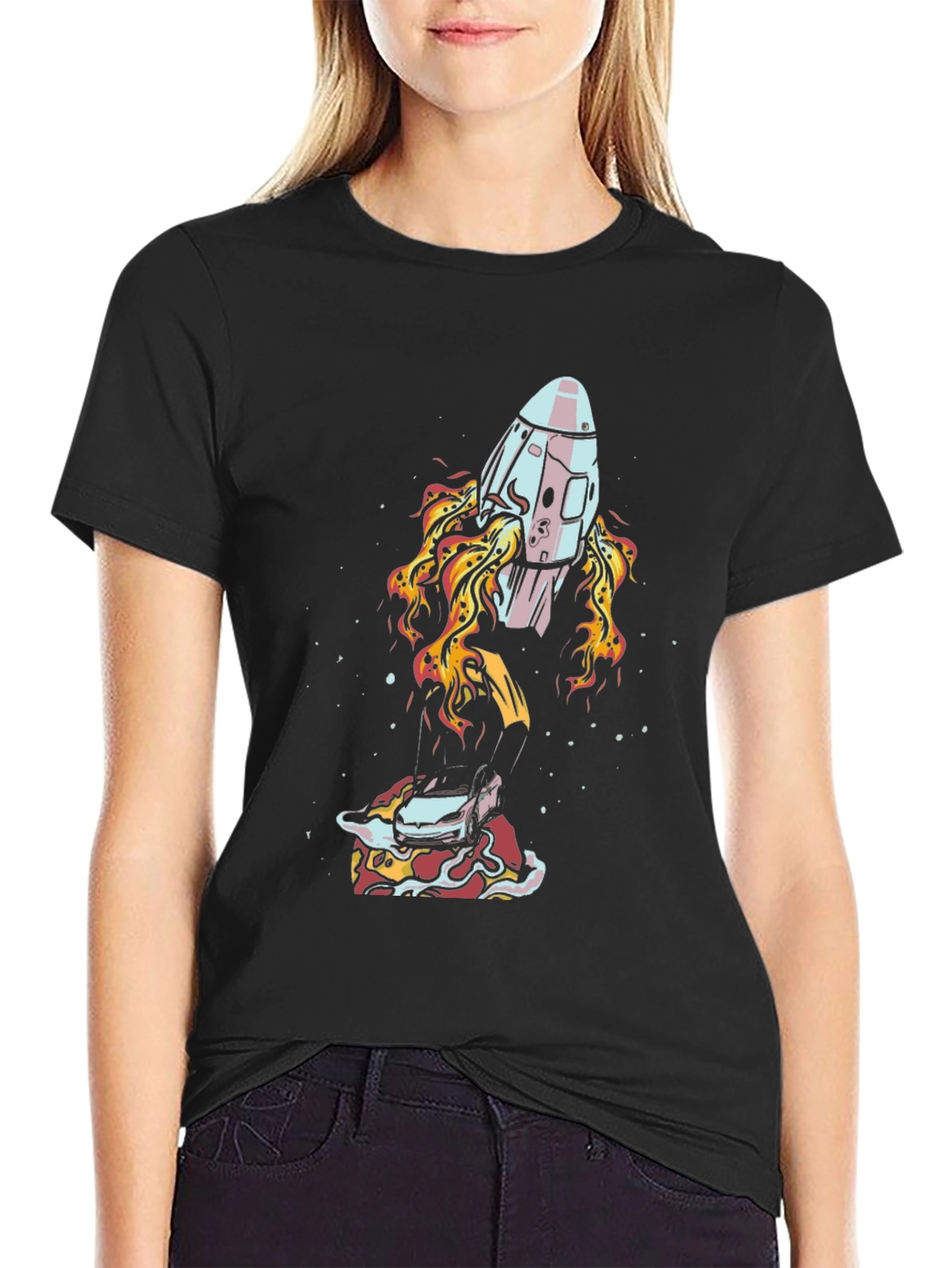 Rocket Launching From Pizza Mens Tee