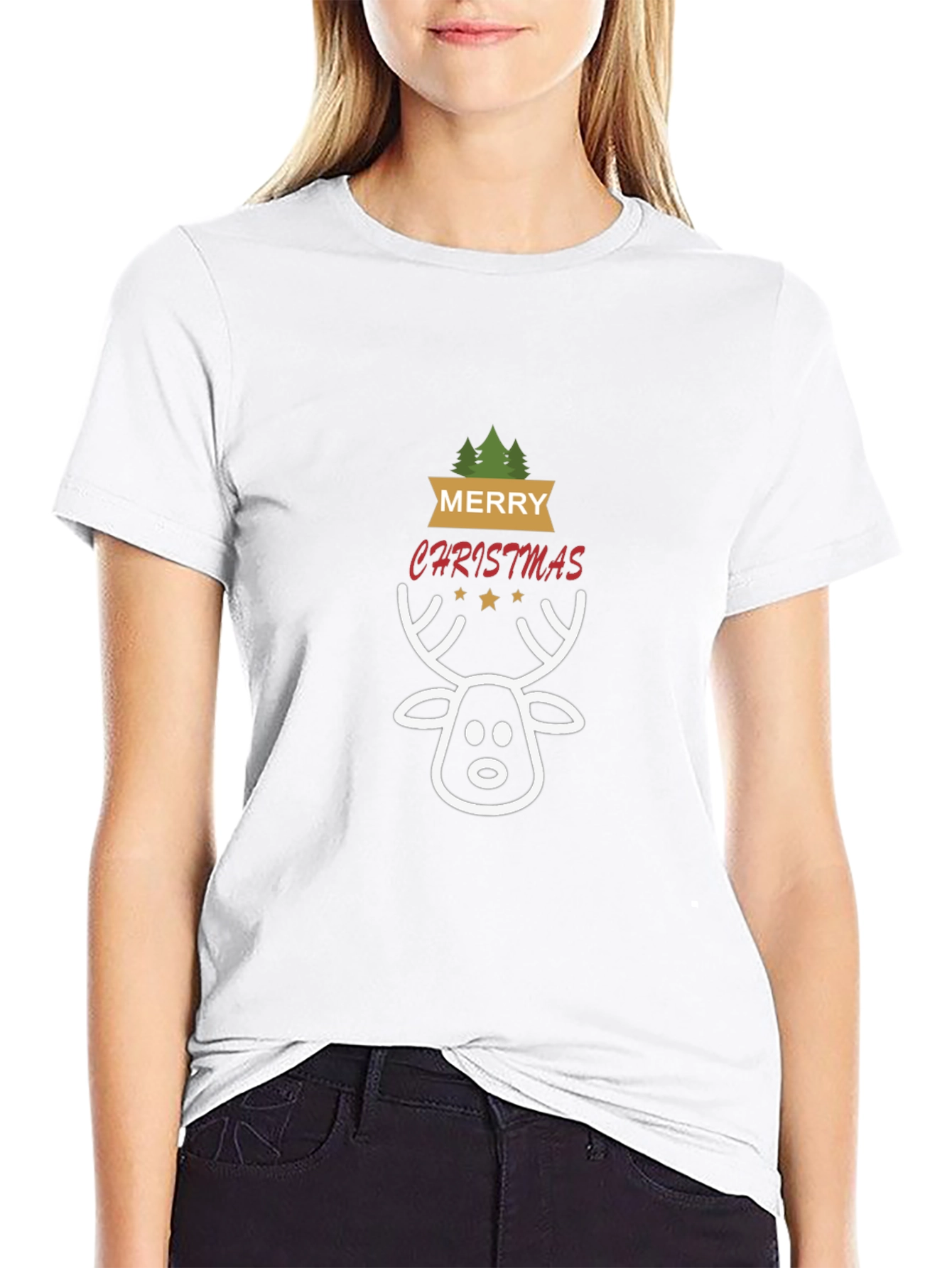 Merry Christmas Reindeer Graphic Tee - Holiday Cheer