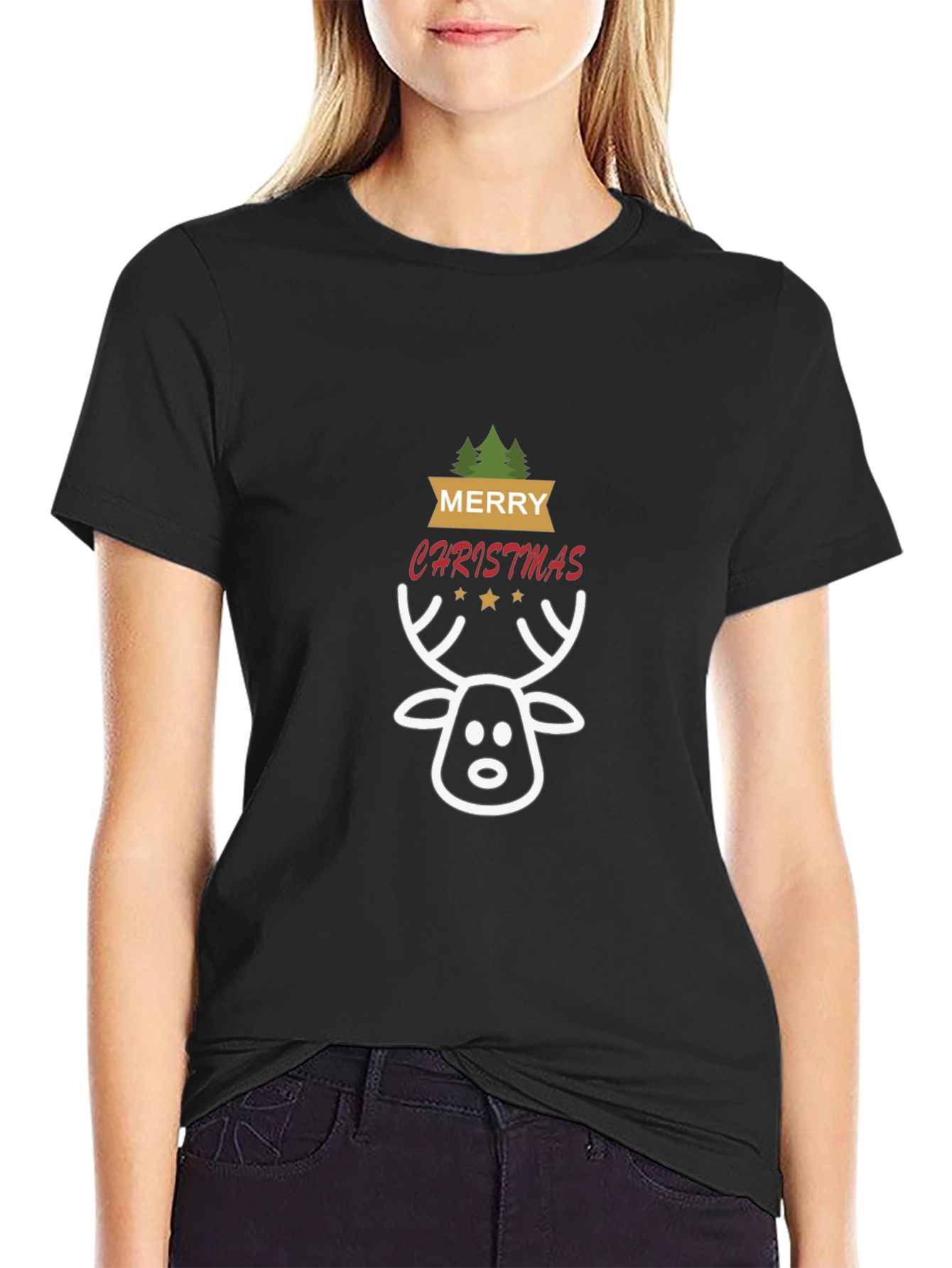 Merry Christmas Reindeer Graphic Tee - Holiday Cheer