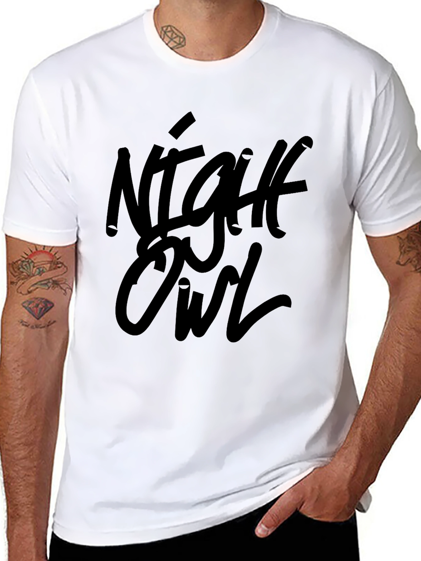 Night Owl Black Graphic Tee Casual Wear