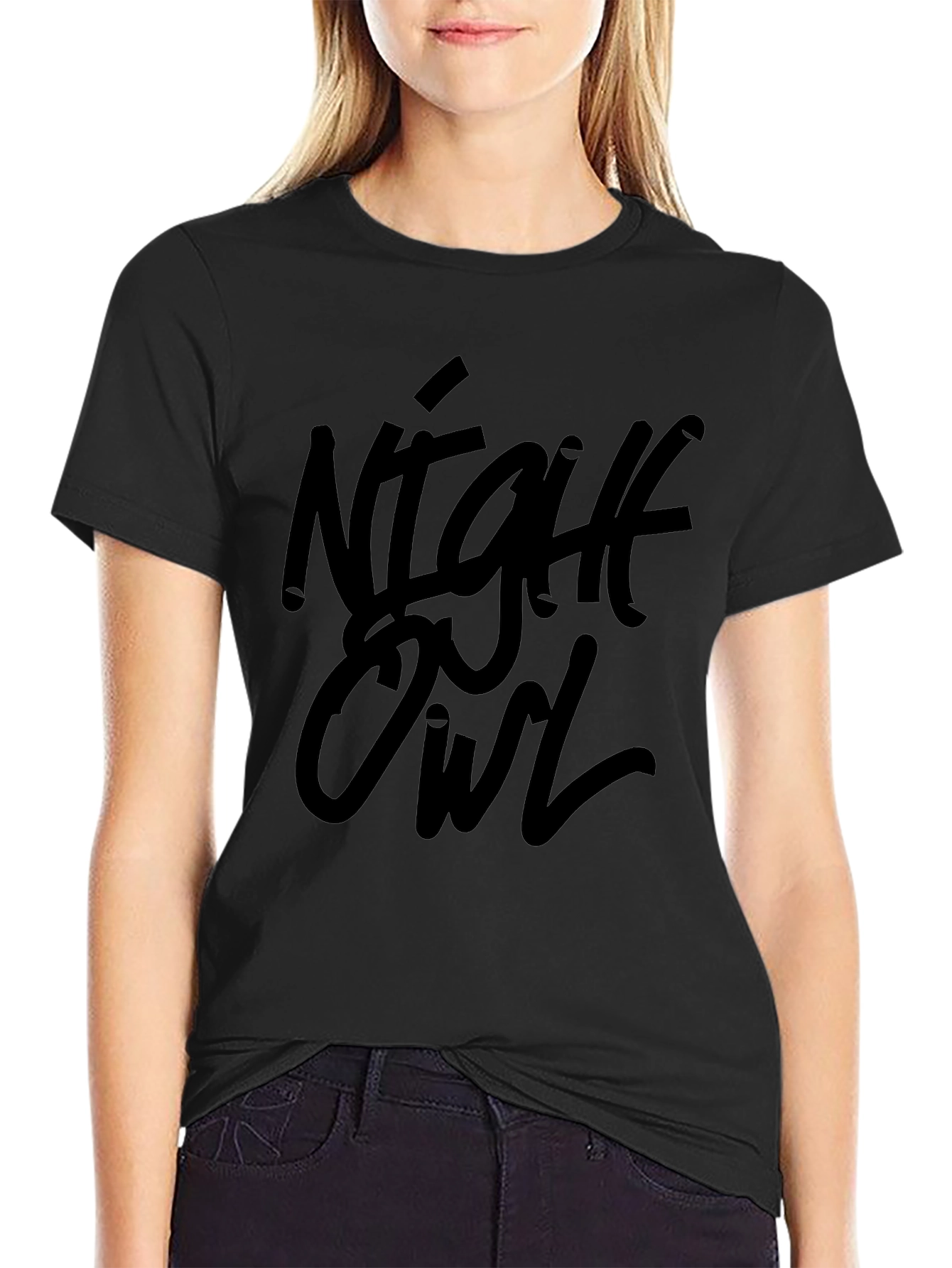 Night Owl Black Graphic Tee Casual Wear