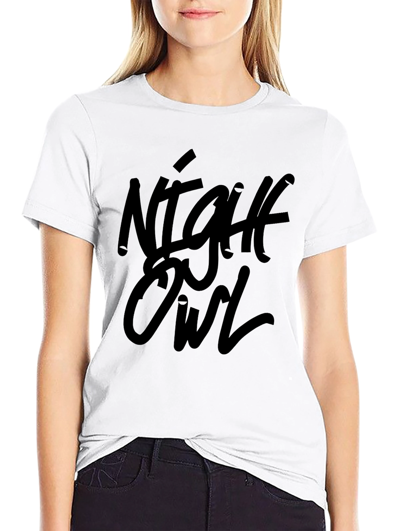 Night Owl Black Graphic Tee Casual Wear