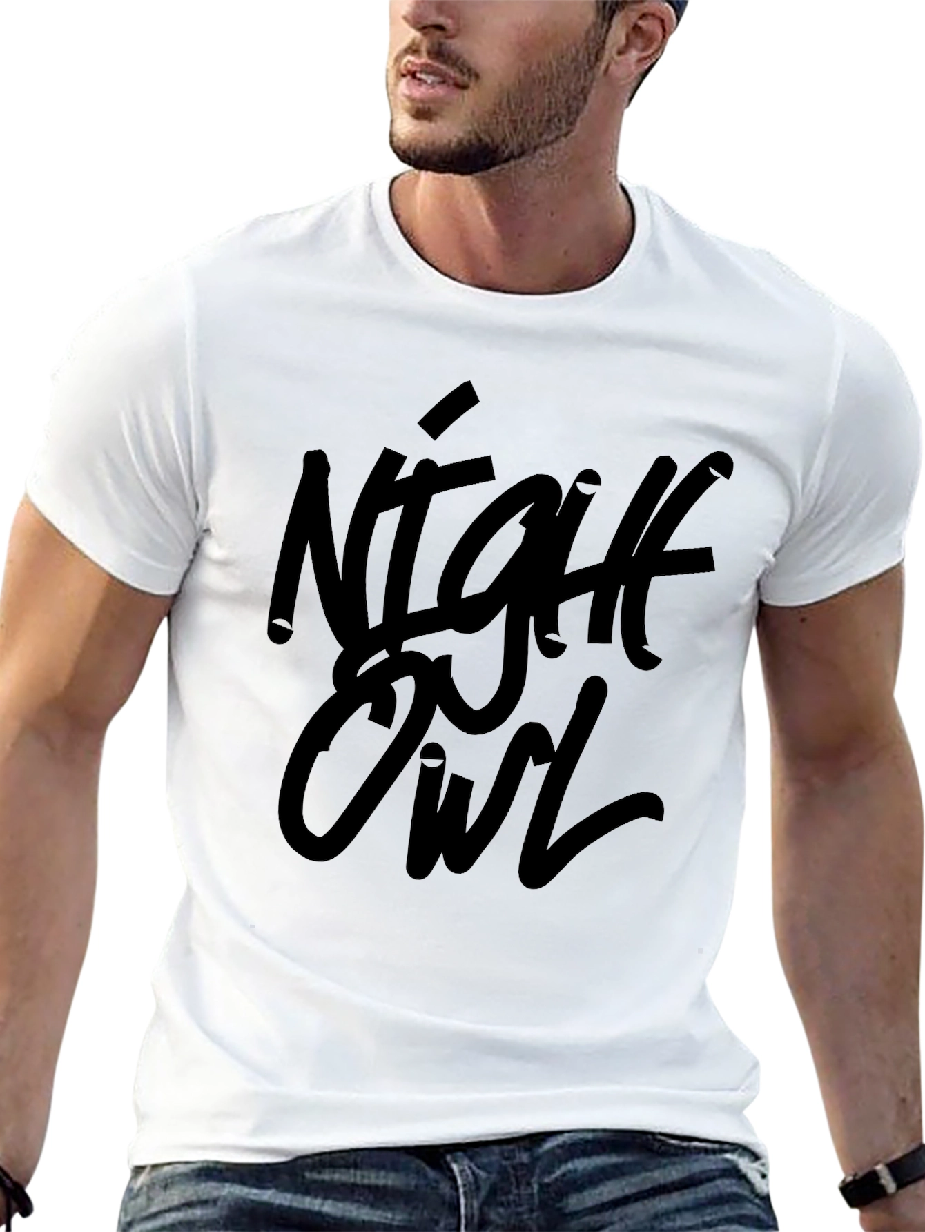 Night Owl Black Graphic Tee Casual Wear