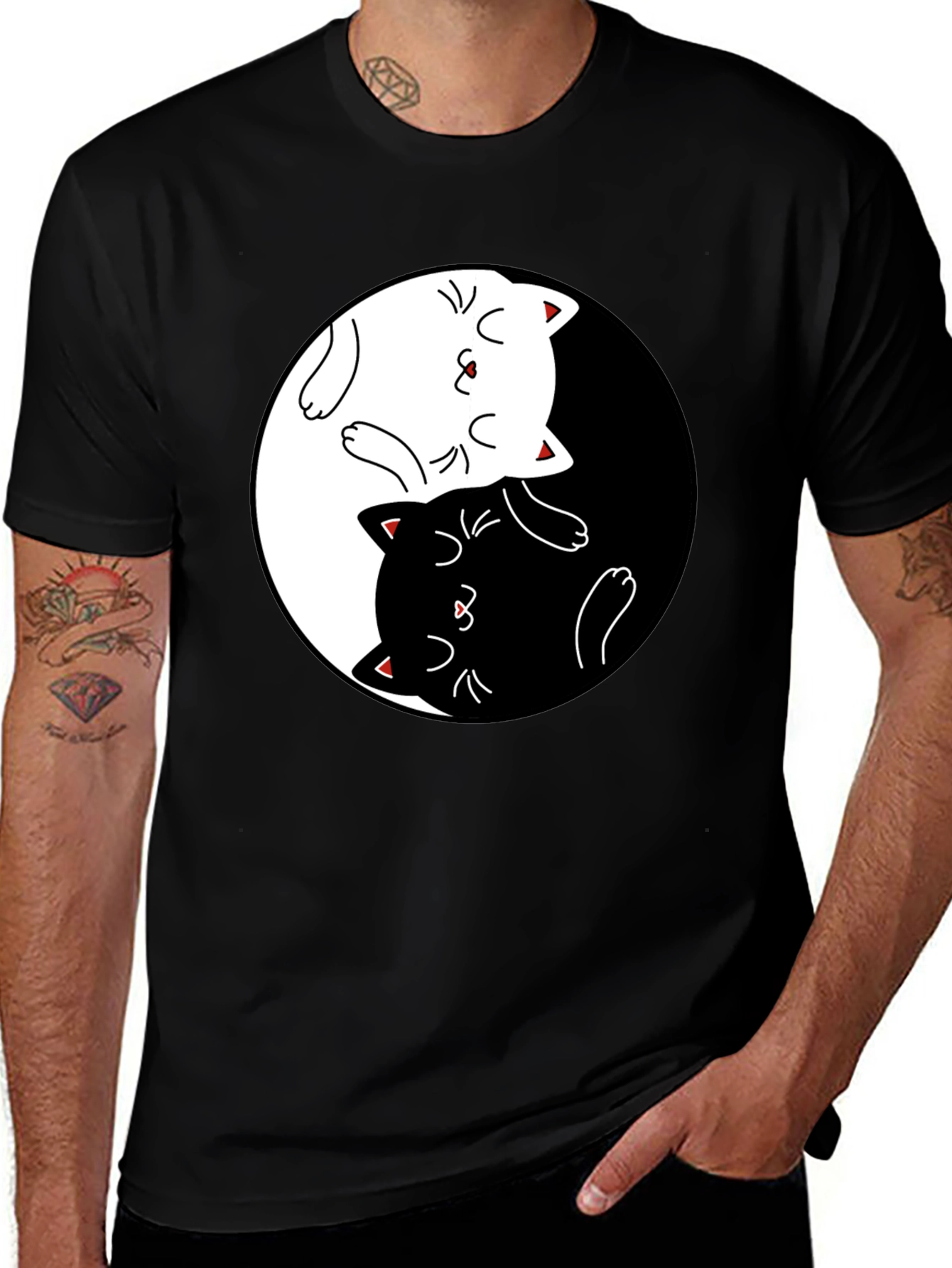 Yin Yang Cats Black T-Shirt - Stylish Graphic Tee
