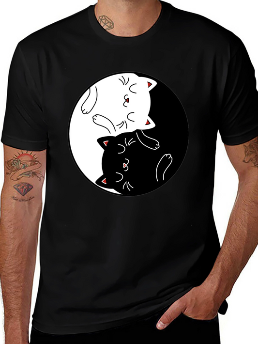 Yin Yang Cats Black T-Shirt - Stylish Graphic Tee