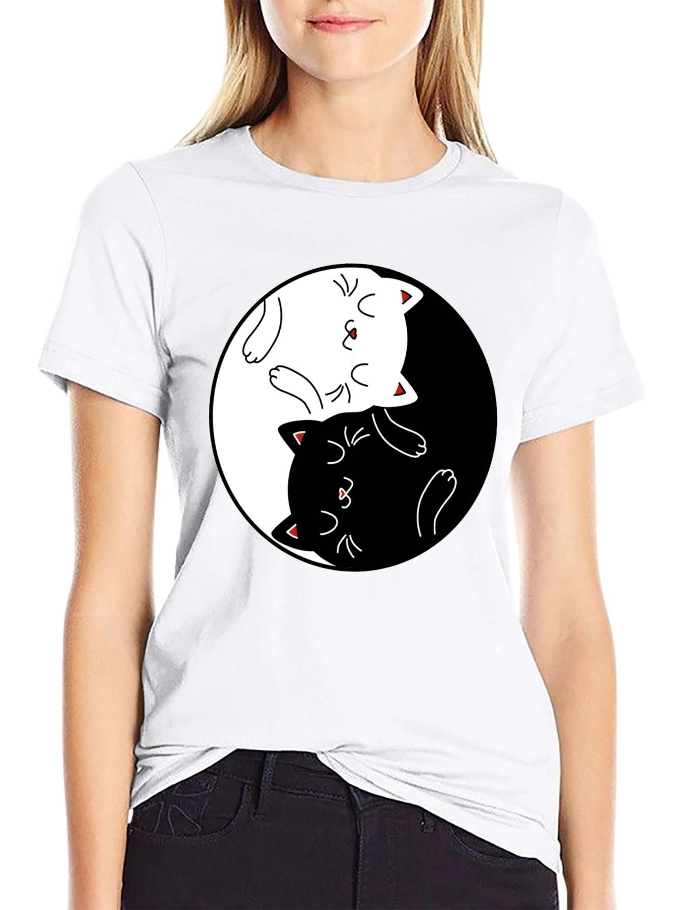 Yin Yang Cats Black T-Shirt - Stylish Graphic Tee