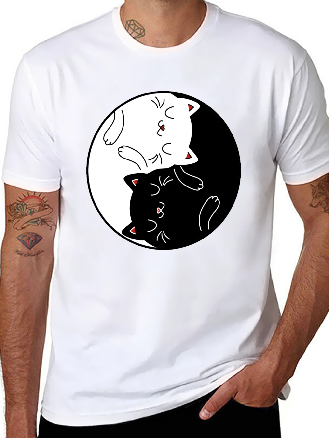 Yin Yang Cats Black T-Shirt - Stylish Graphic Tee