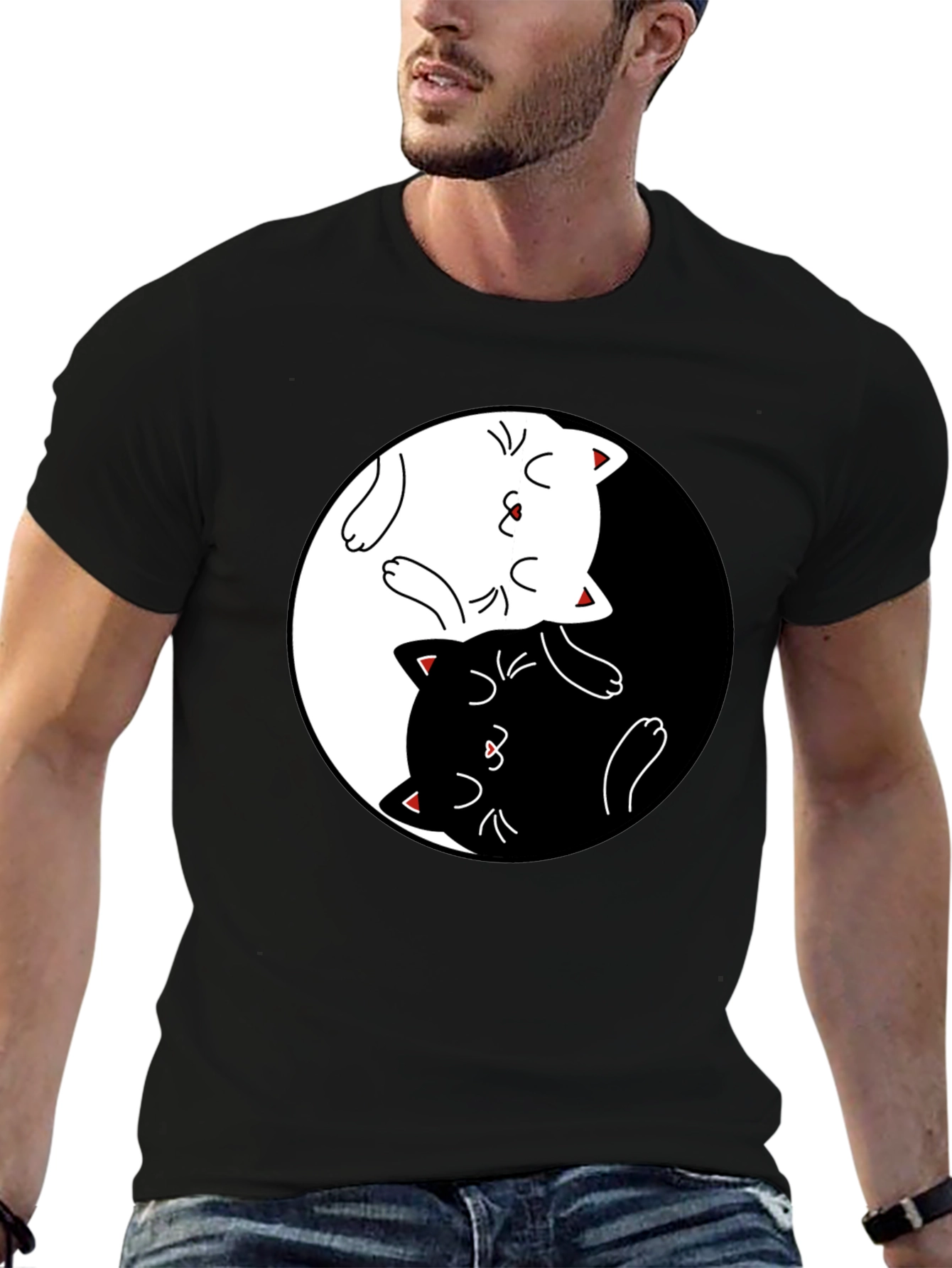 Yin Yang Cats Black T-Shirt - Stylish Graphic Tee
