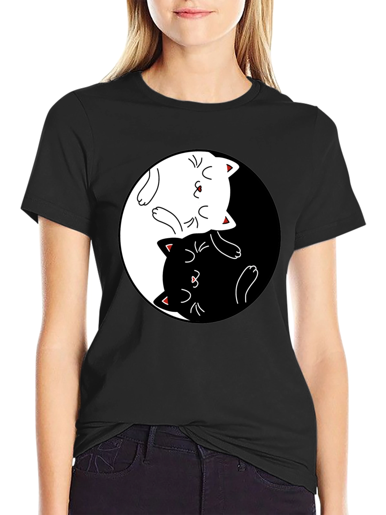 Yin Yang Cats Black T-Shirt - Stylish Graphic Tee