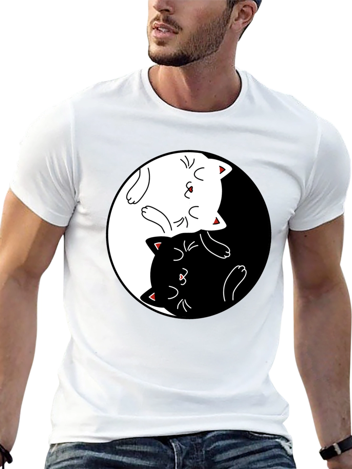 Yin Yang Cats Black T-Shirt - Stylish Graphic Tee