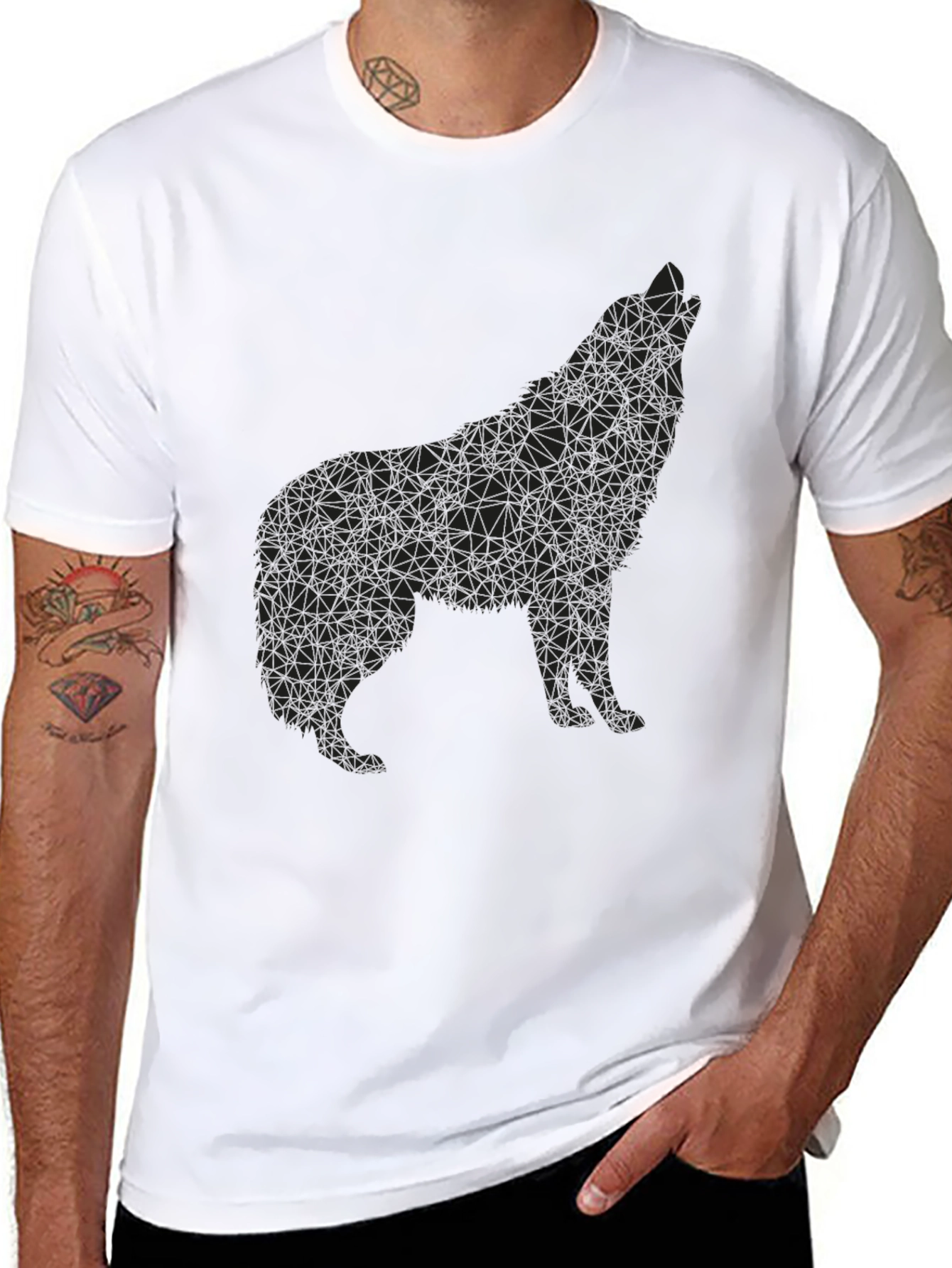Geometric Wolf Graphic Tee - Mens Black T-Shirt