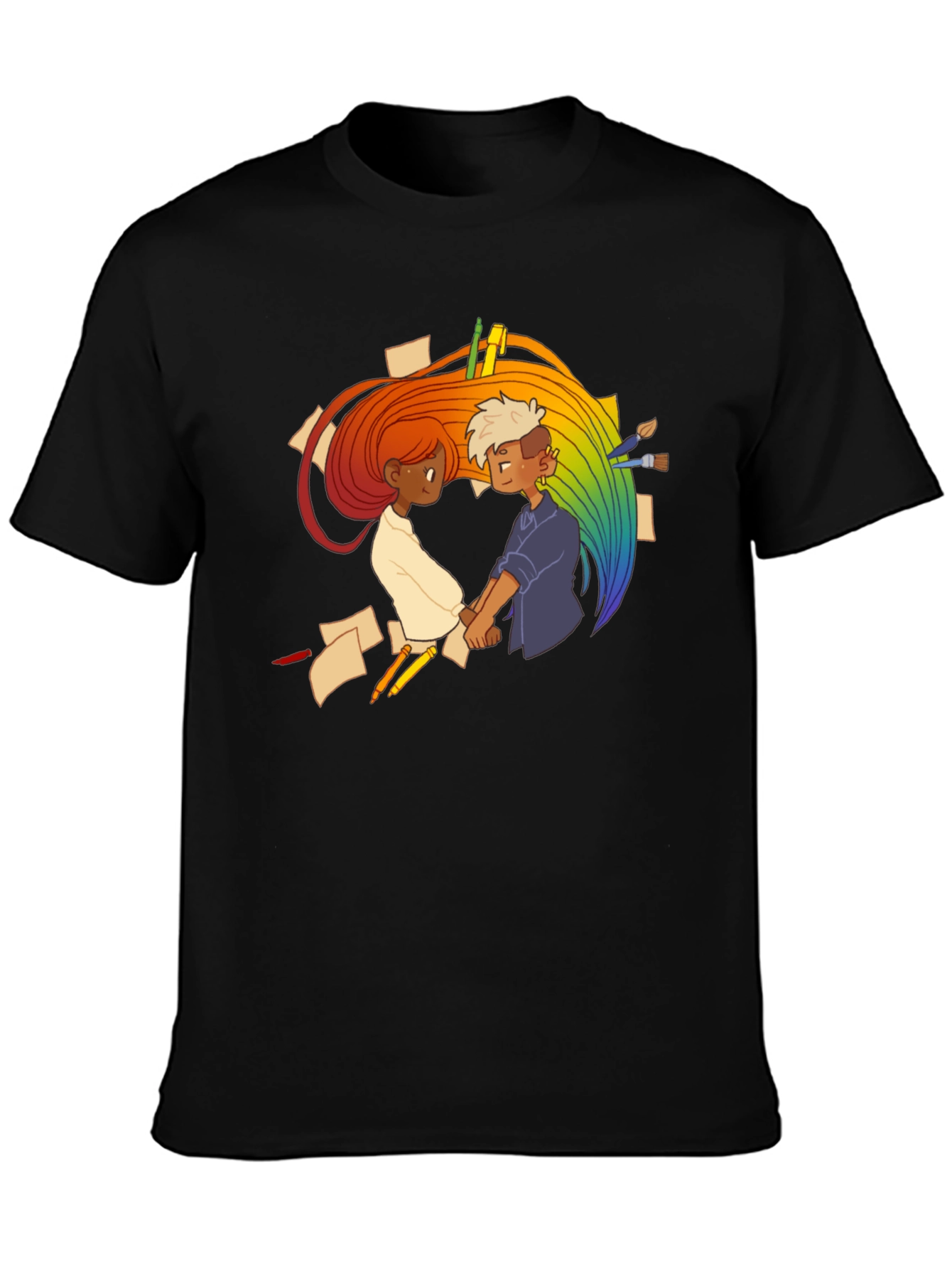 Artistic Love Graphic Tee - Black Cotton Casual Shirt