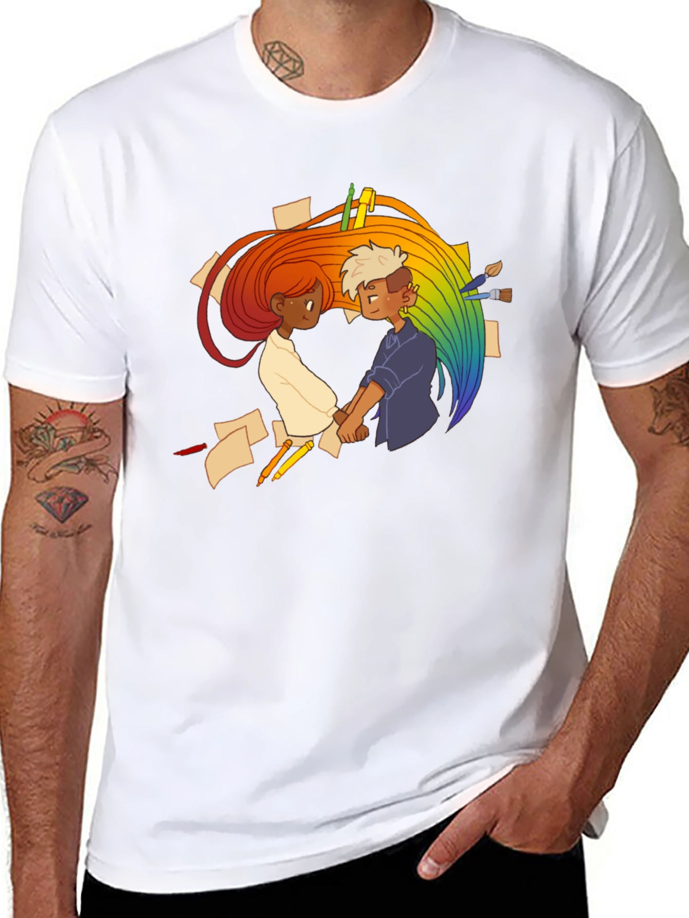 Artistic Love Graphic Tee - Black Cotton Casual Shirt