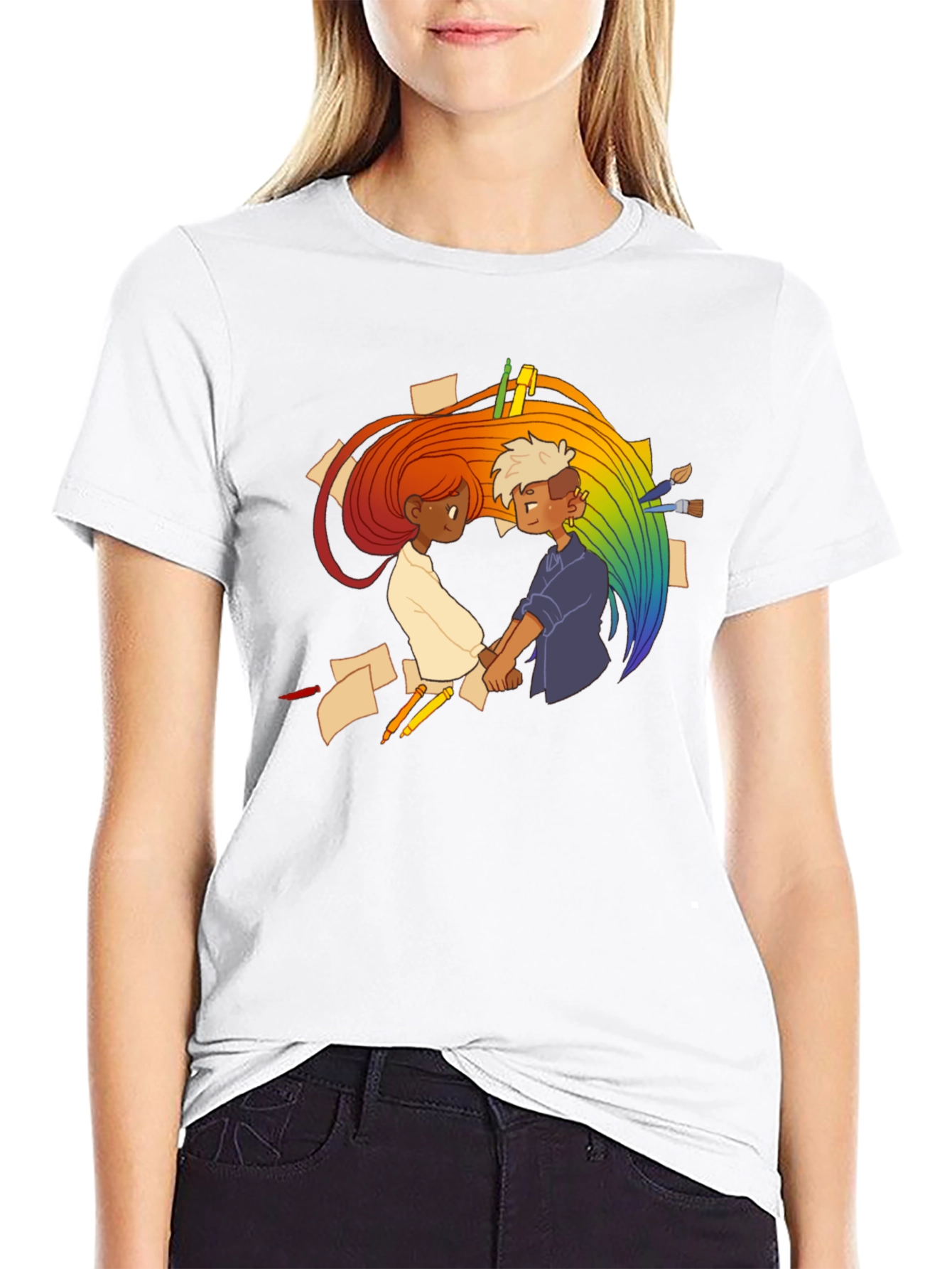 Artistic Love Graphic Tee - Black Cotton Casual Shirt