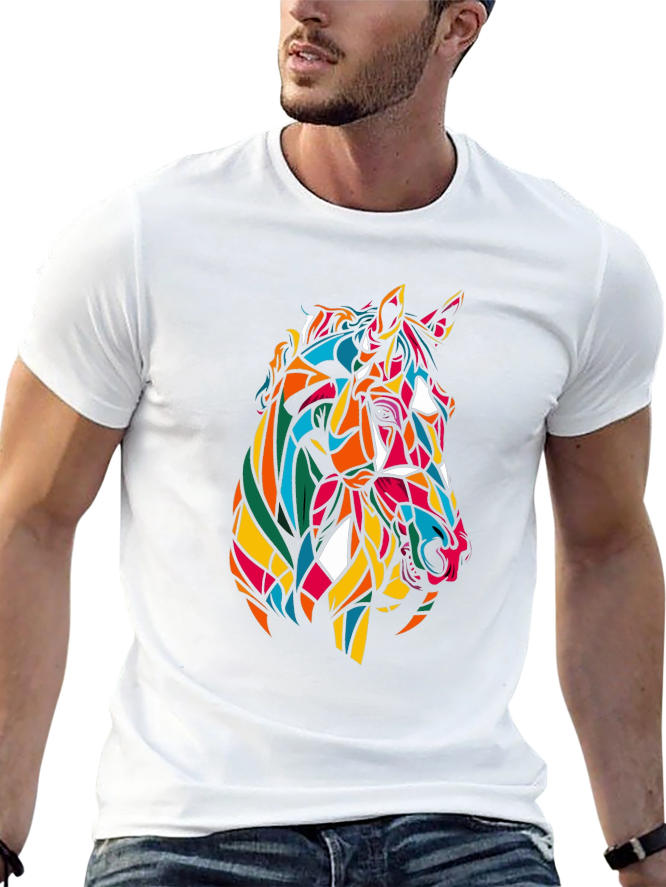 Geometric Horse Graphic Tee - Stylish Mens T-Shirt