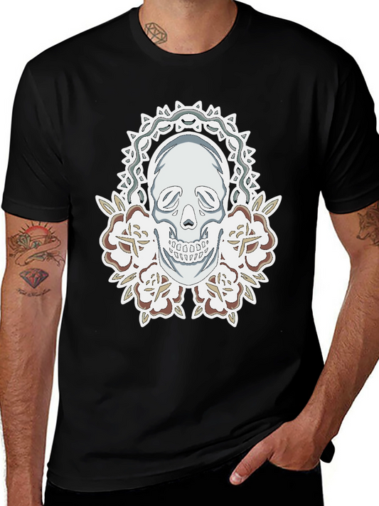 Skull & Roses Graphic Tee - Mens Black T-Shirt