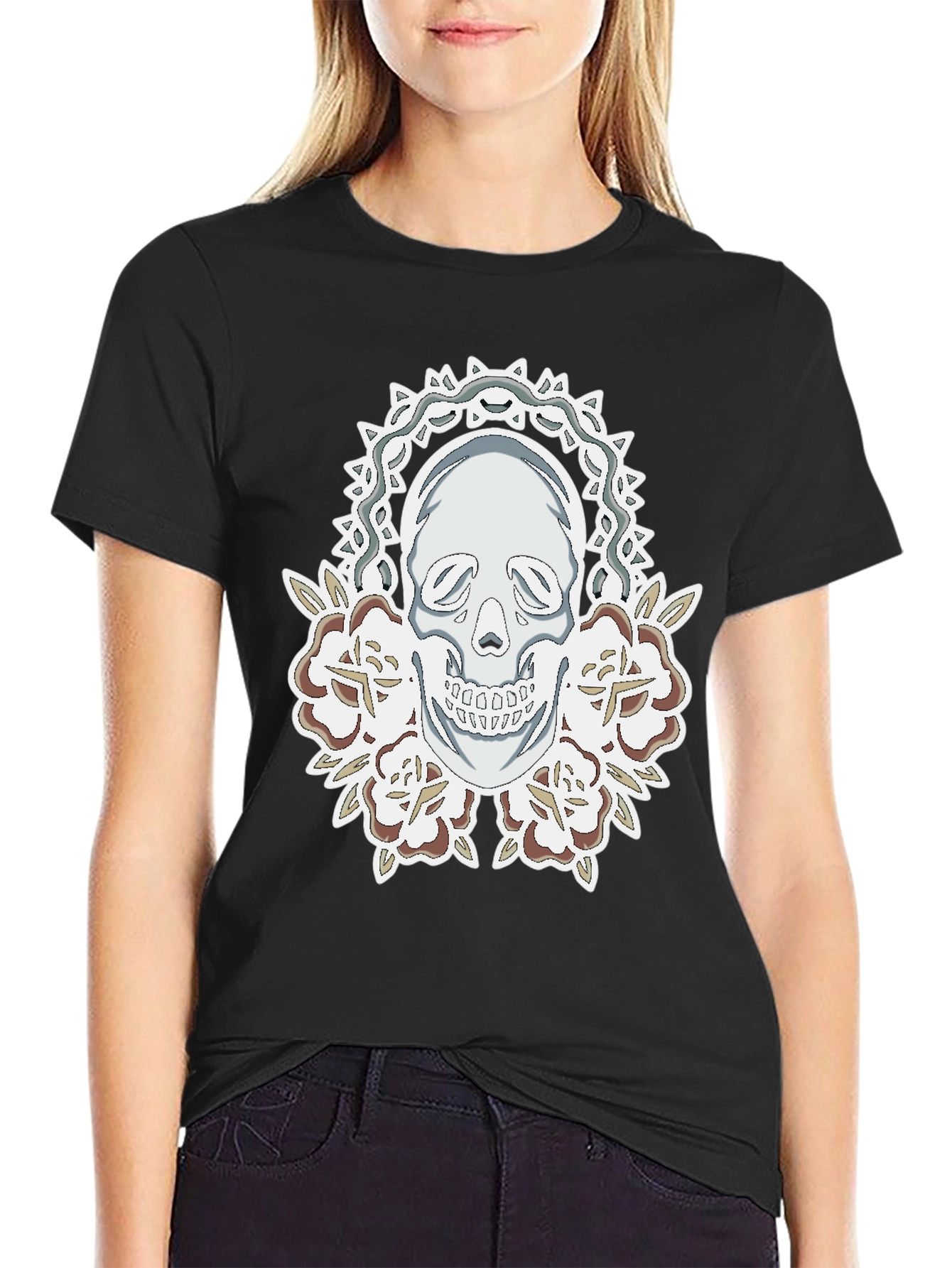 Skull & Roses Graphic Tee - Mens Black T-Shirt