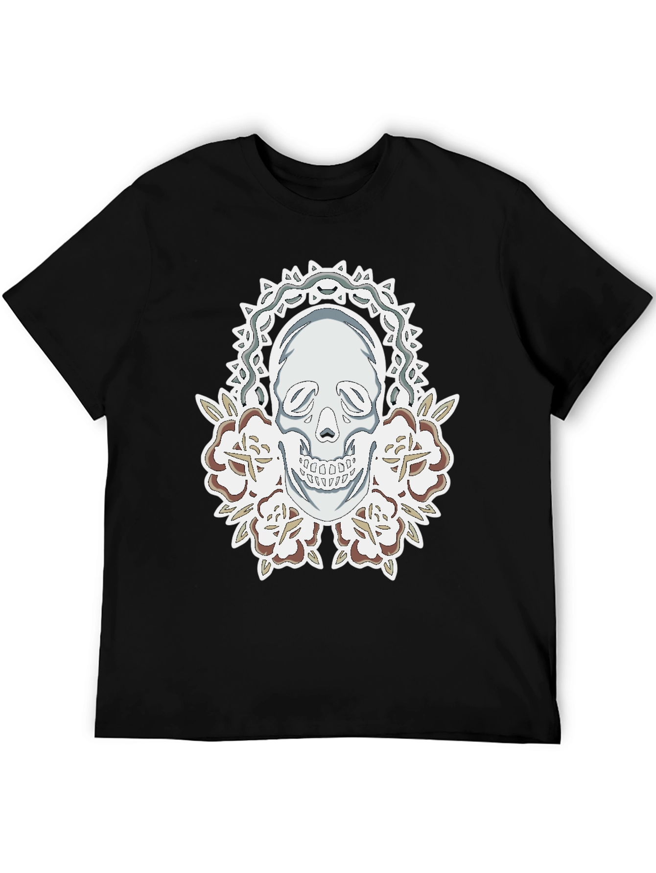Skull & Roses Graphic Tee - Mens Black T-Shirt