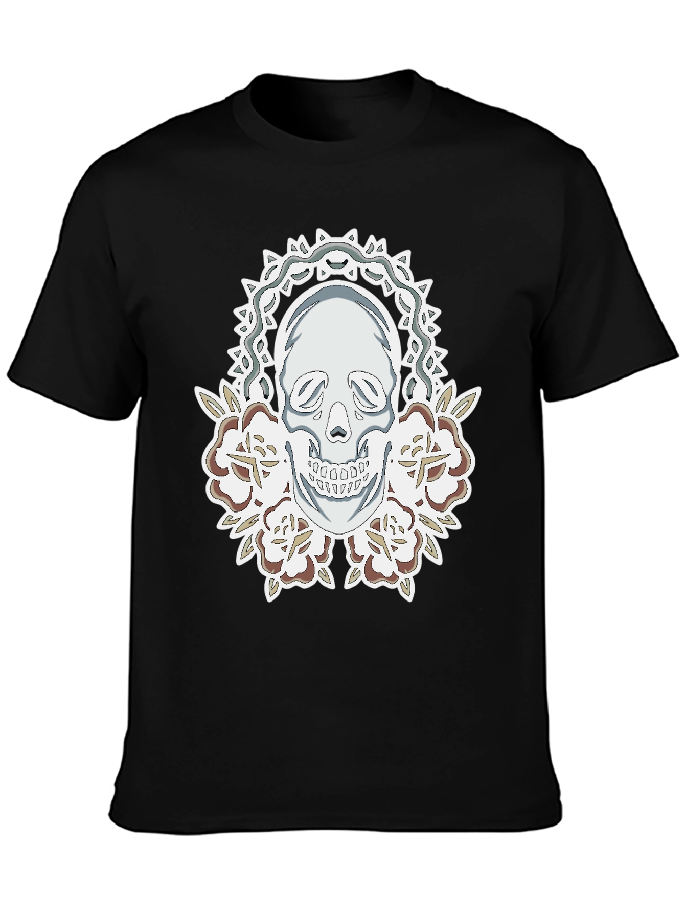Skull & Roses Graphic Tee - Mens Black T-Shirt