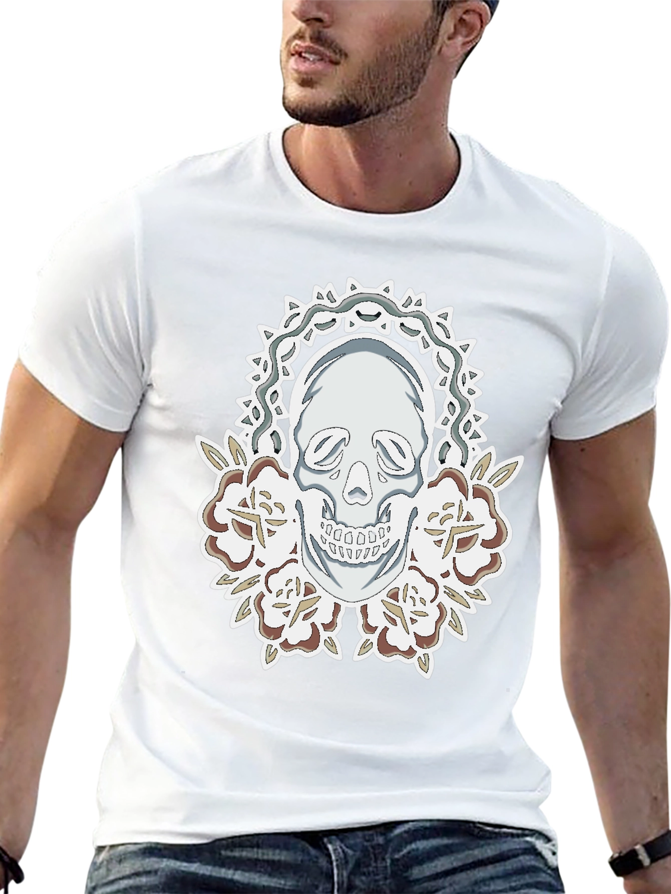 Skull & Roses Graphic Tee - Mens Black T-Shirt