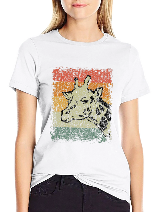 Retro Giraffe Graphic Tee - Vintage Style Black T-Shirt