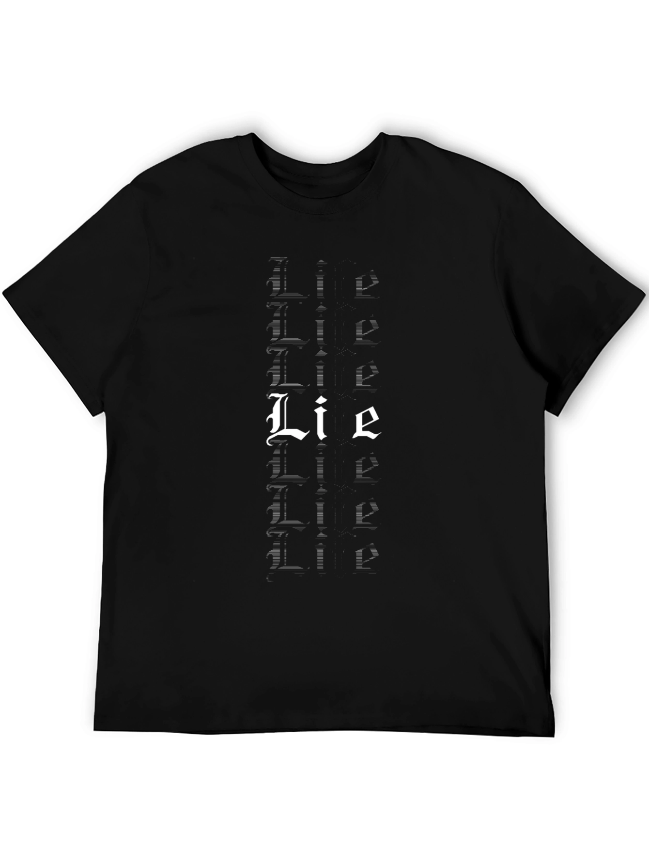 Mens Black Lie Graphic Tee - Bold Gothic Style