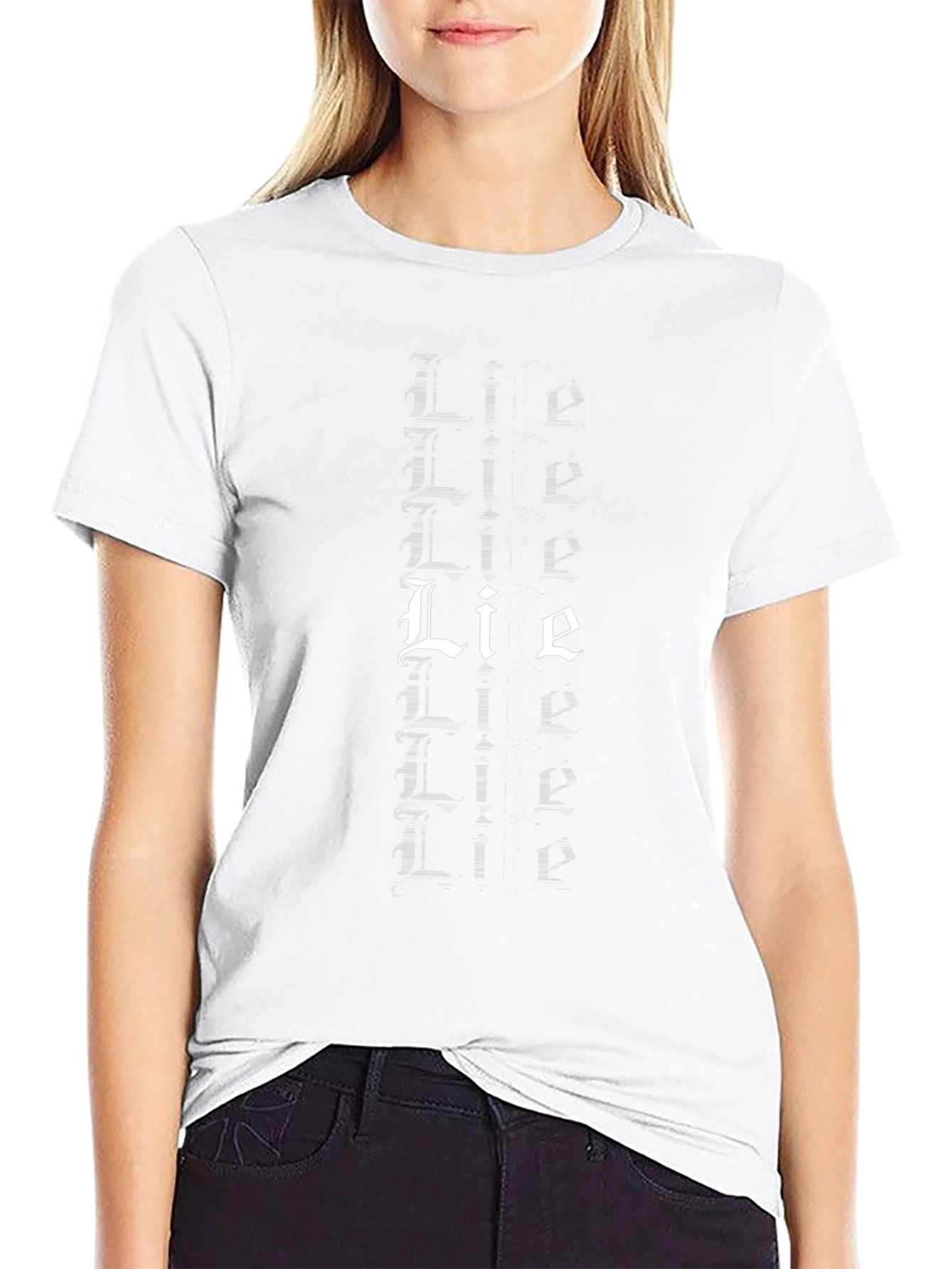 Mens Black Lie Graphic Tee - Bold Gothic Style