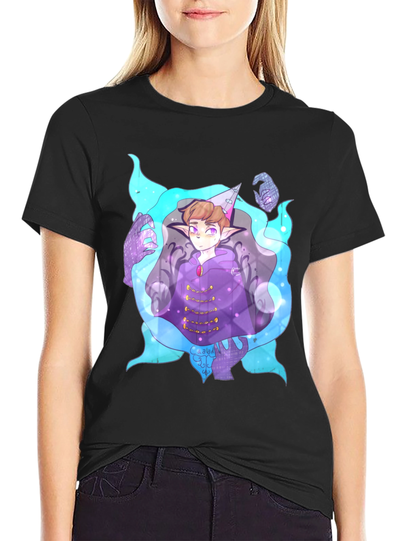 Magical Character Graphic Print Black Tee