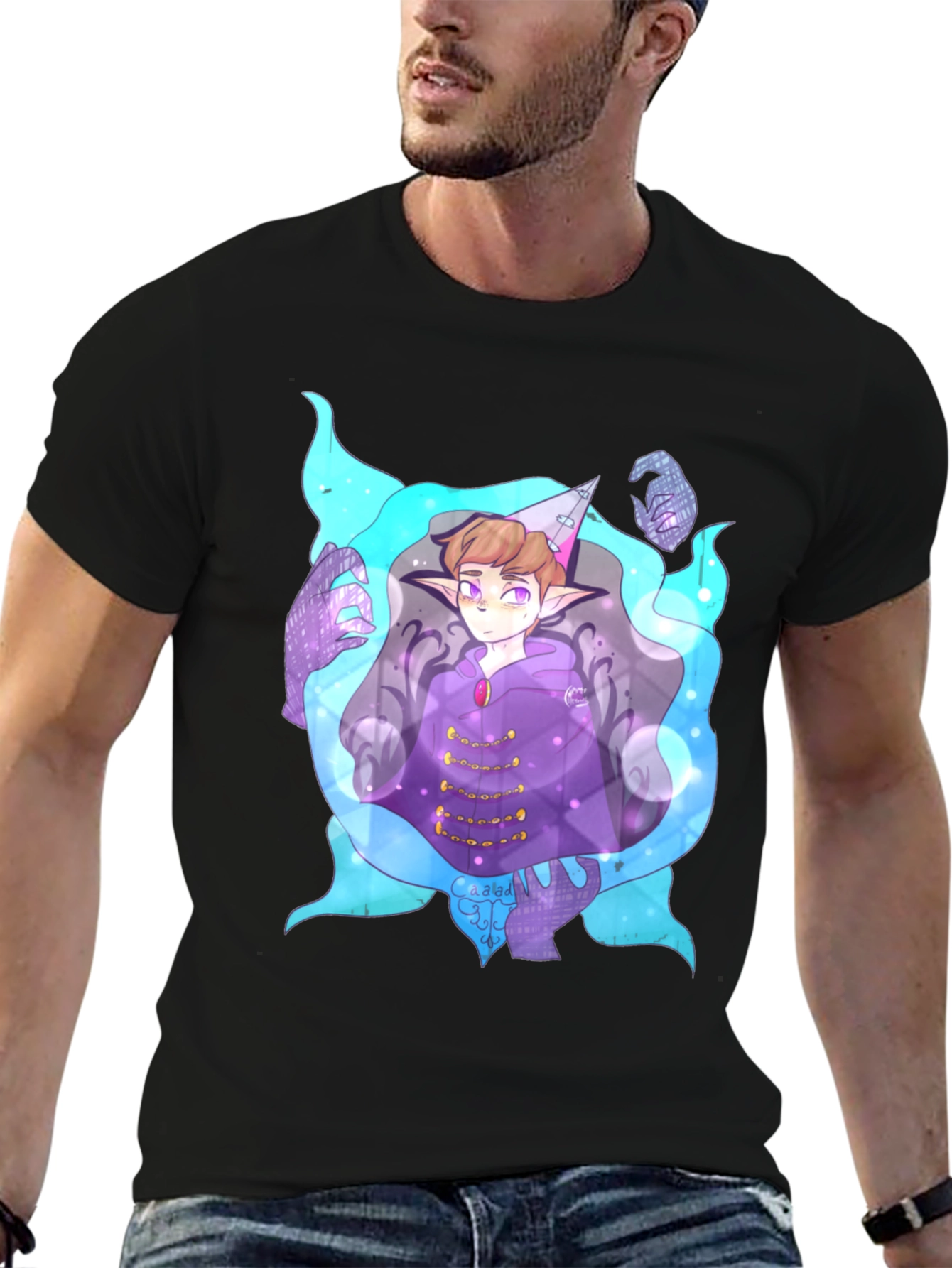 Magical Character Graphic Print Black Tee
