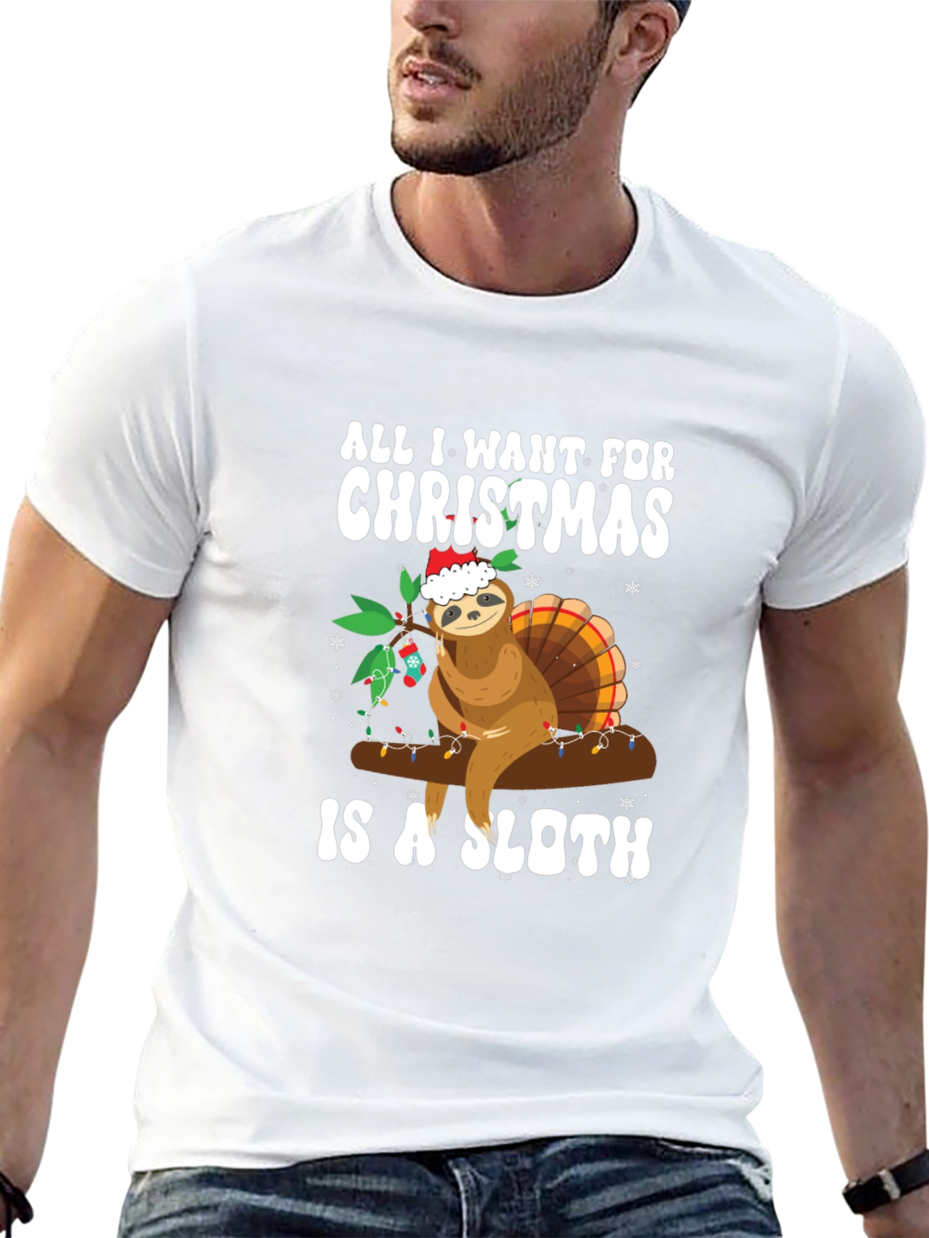 Christmas Sloth Graphic Tee - Holiday Humor