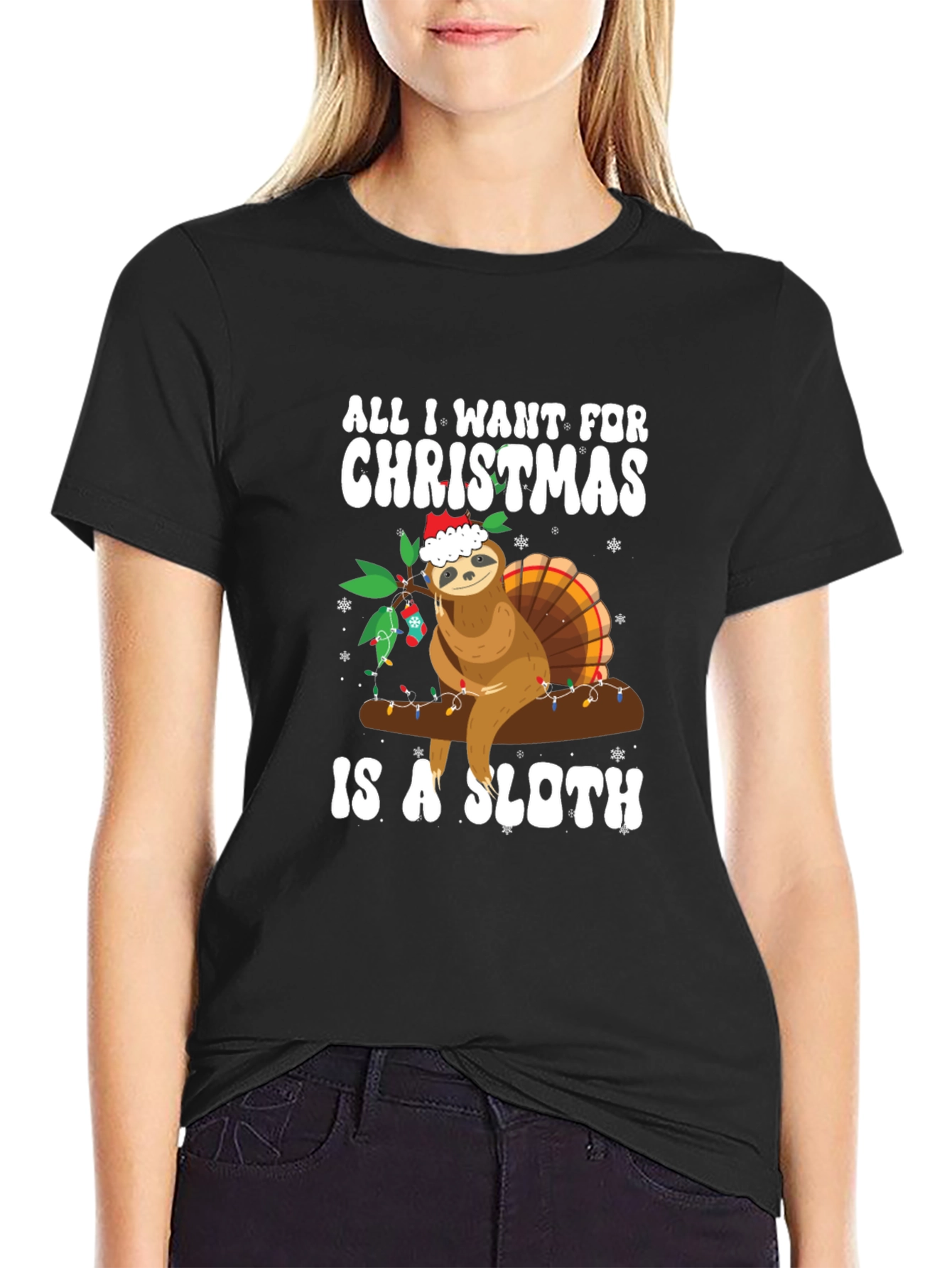 Christmas Sloth Graphic Tee - Holiday Humor