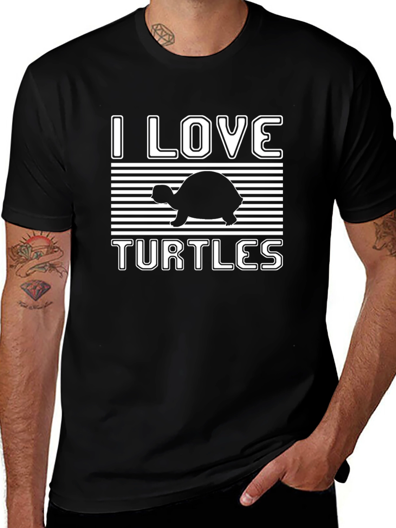 I Love Turtles Graphic T-Shirt Black Cotton Tee