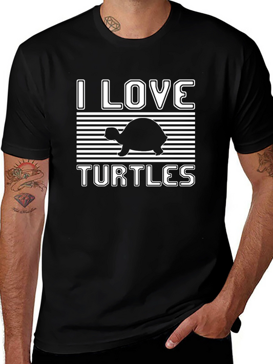 I Love Turtles Graphic T-Shirt Black Cotton Tee