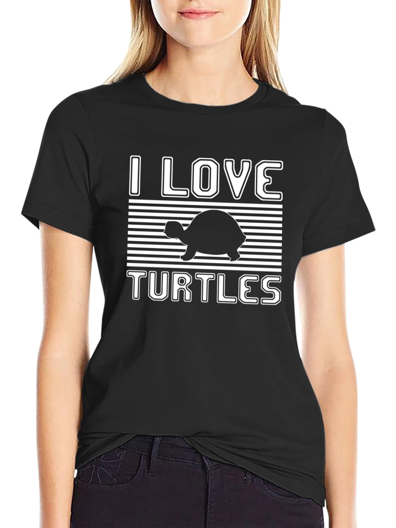 I Love Turtles Graphic T-Shirt Black Cotton Tee