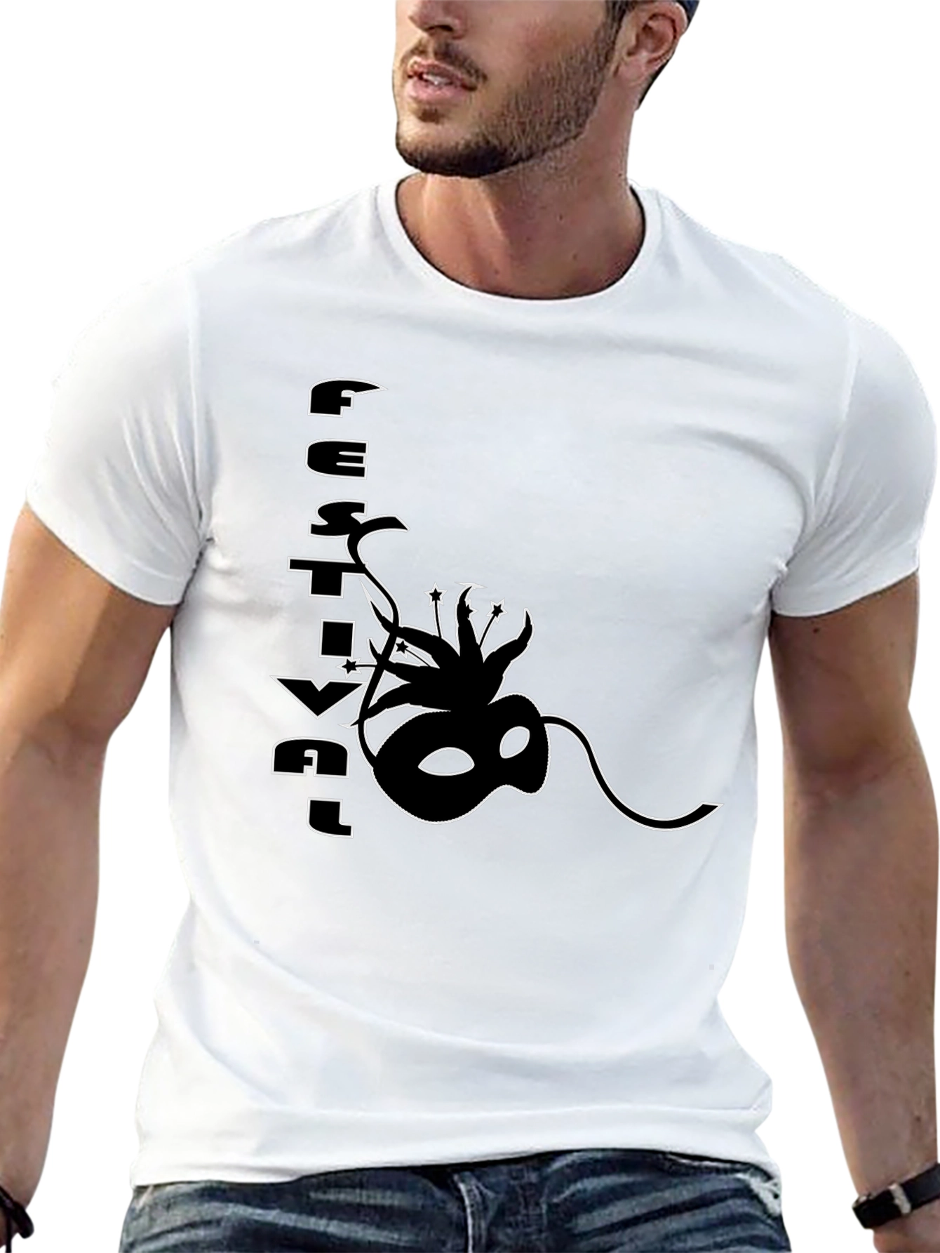 Festival Mask Graphic Black T-Shirt