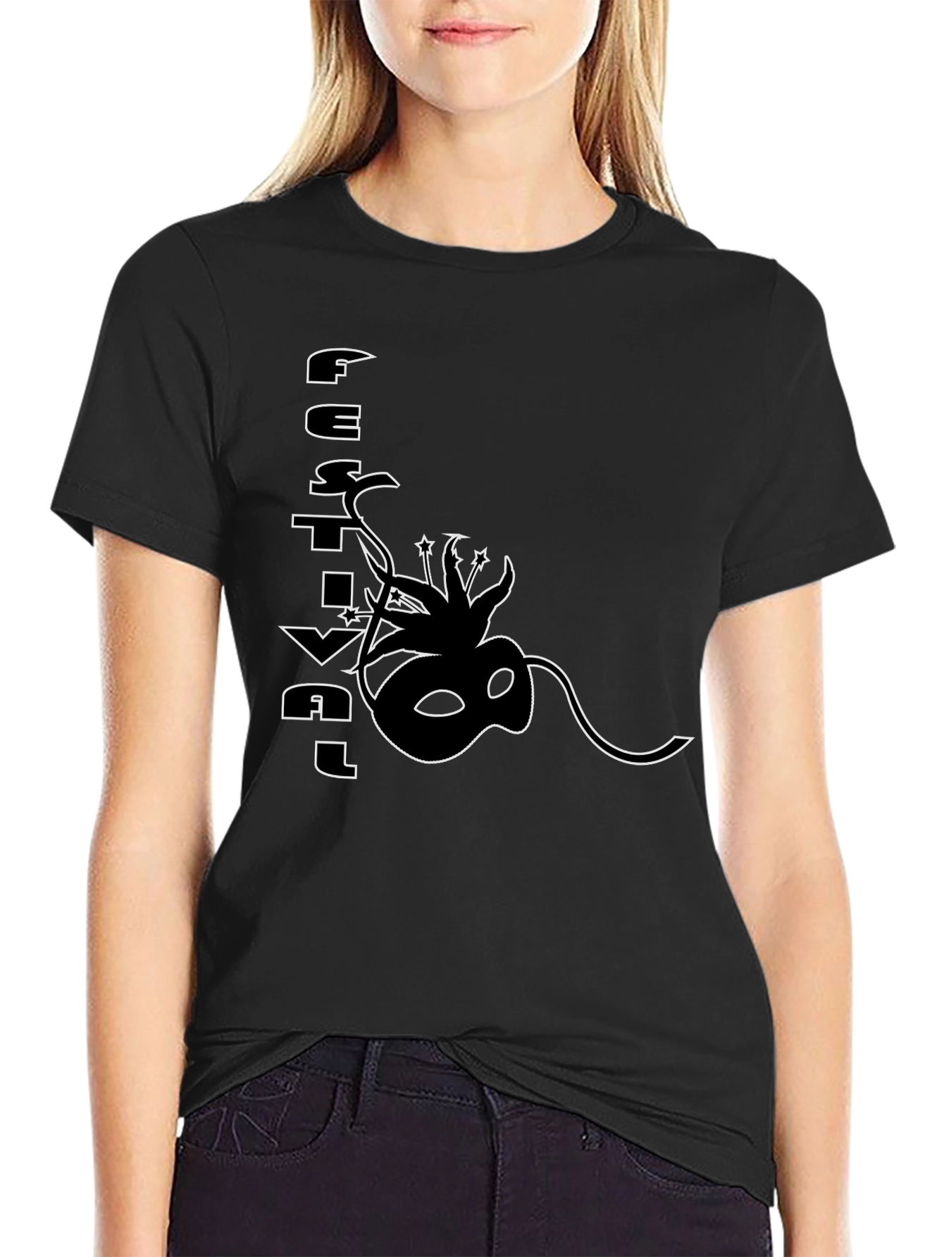 Festival Mask Graphic Black T-Shirt