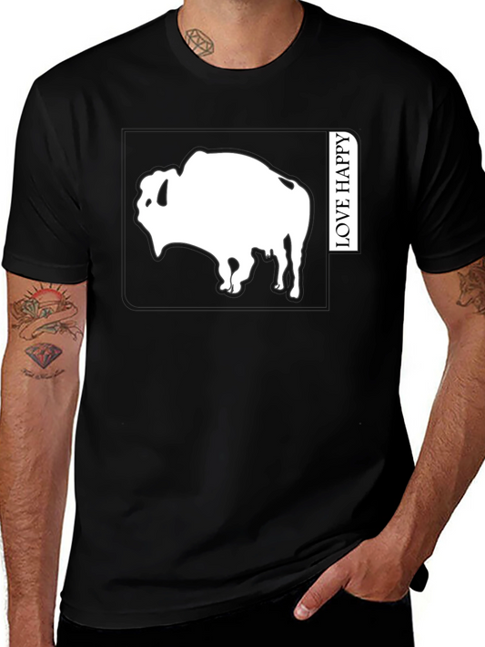Love Happy Buffalo Graphic Tee - Black Cotton Comfort