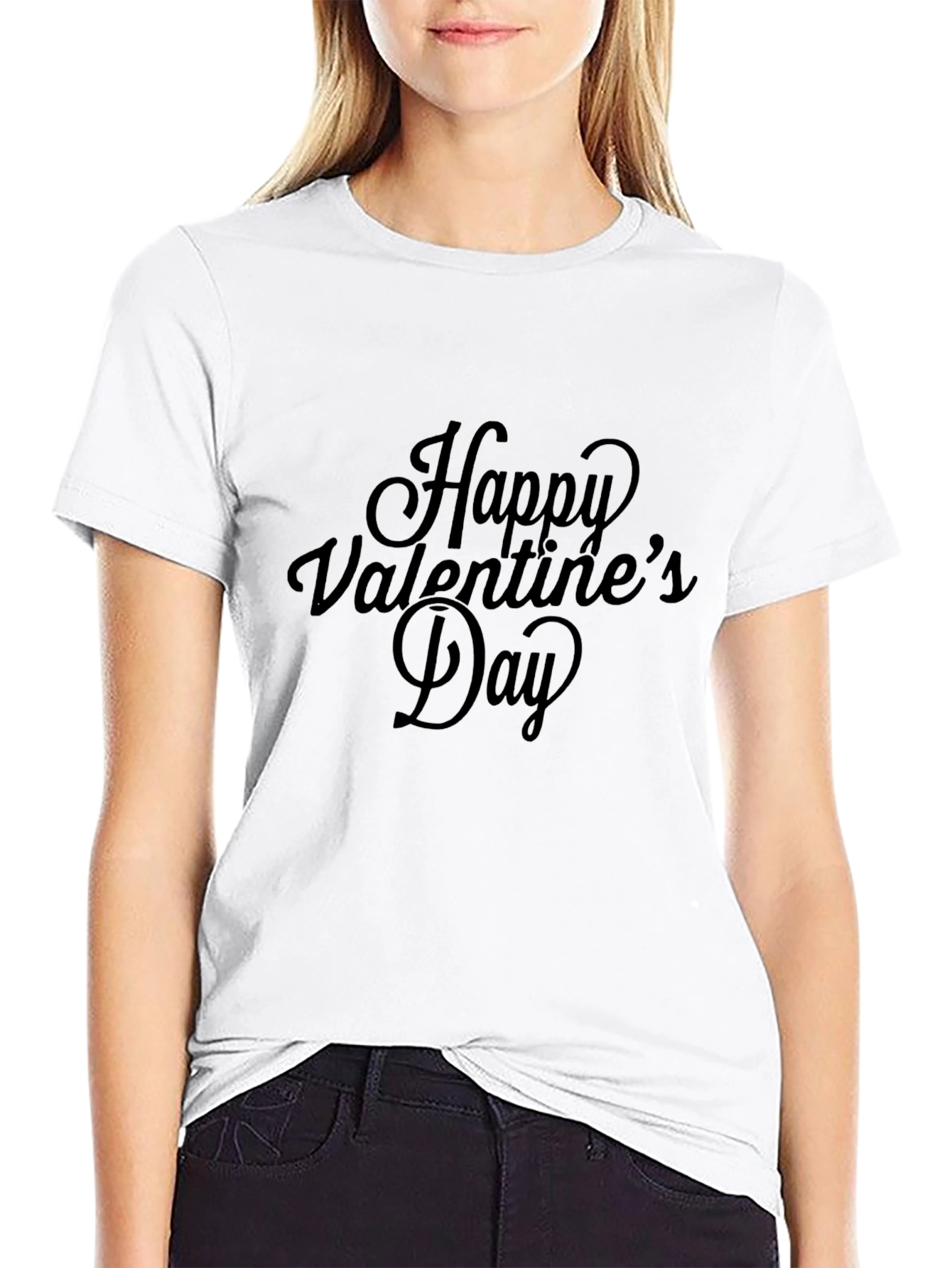 Happy Valentines Day Black Graphic Tee