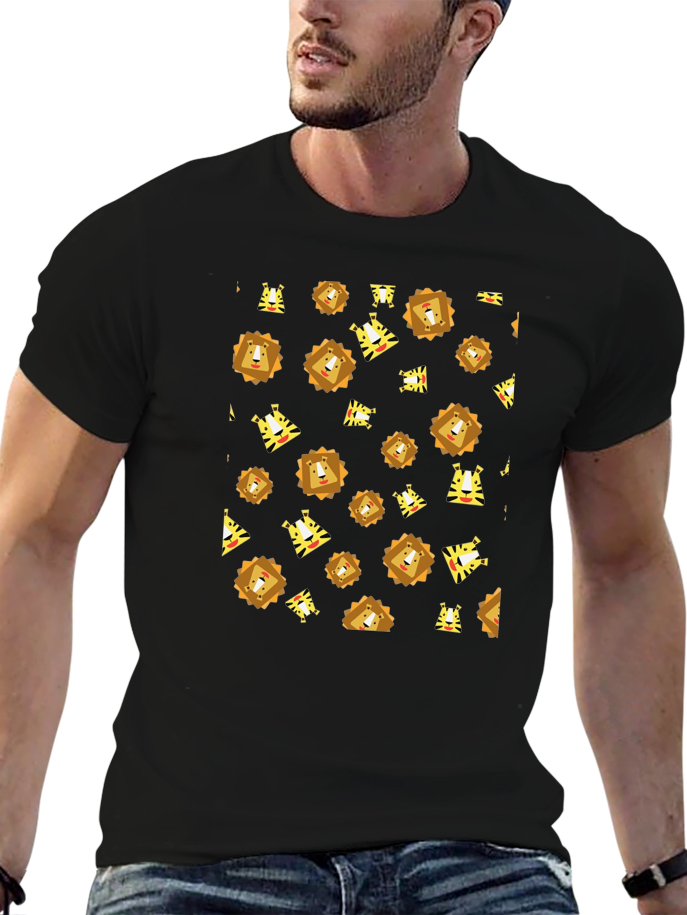 Mens Black Lion Graphic Print Tee