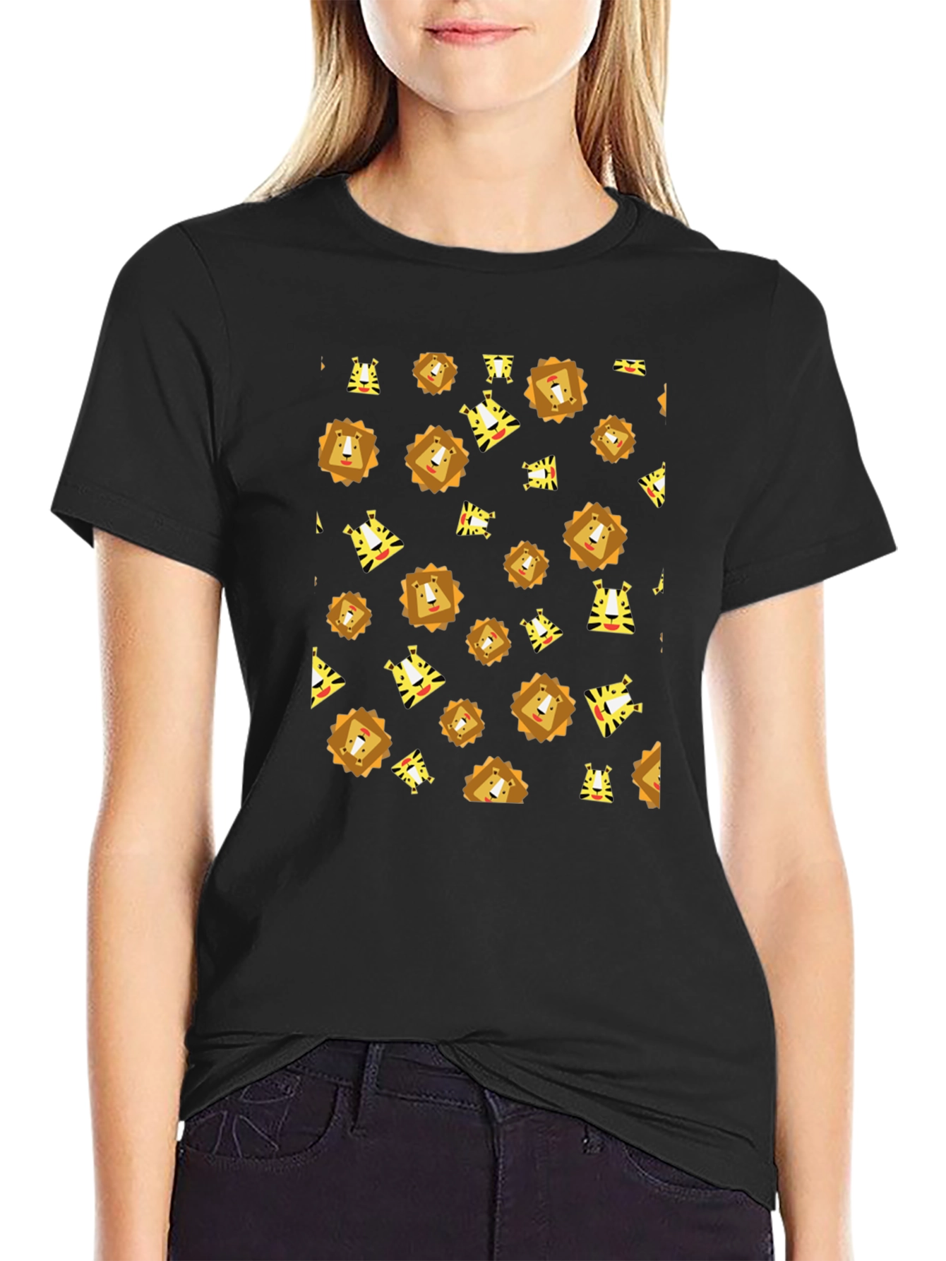 Mens Black Lion Graphic Print Tee