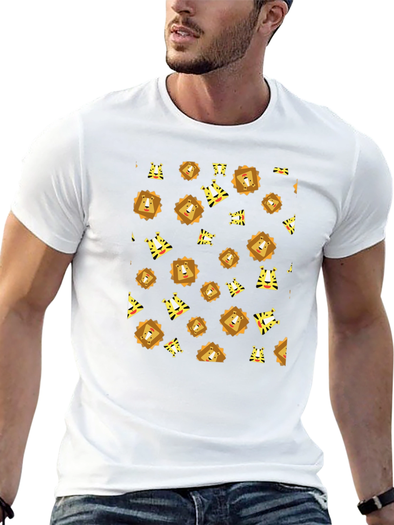 Mens Black Lion Graphic Print Tee