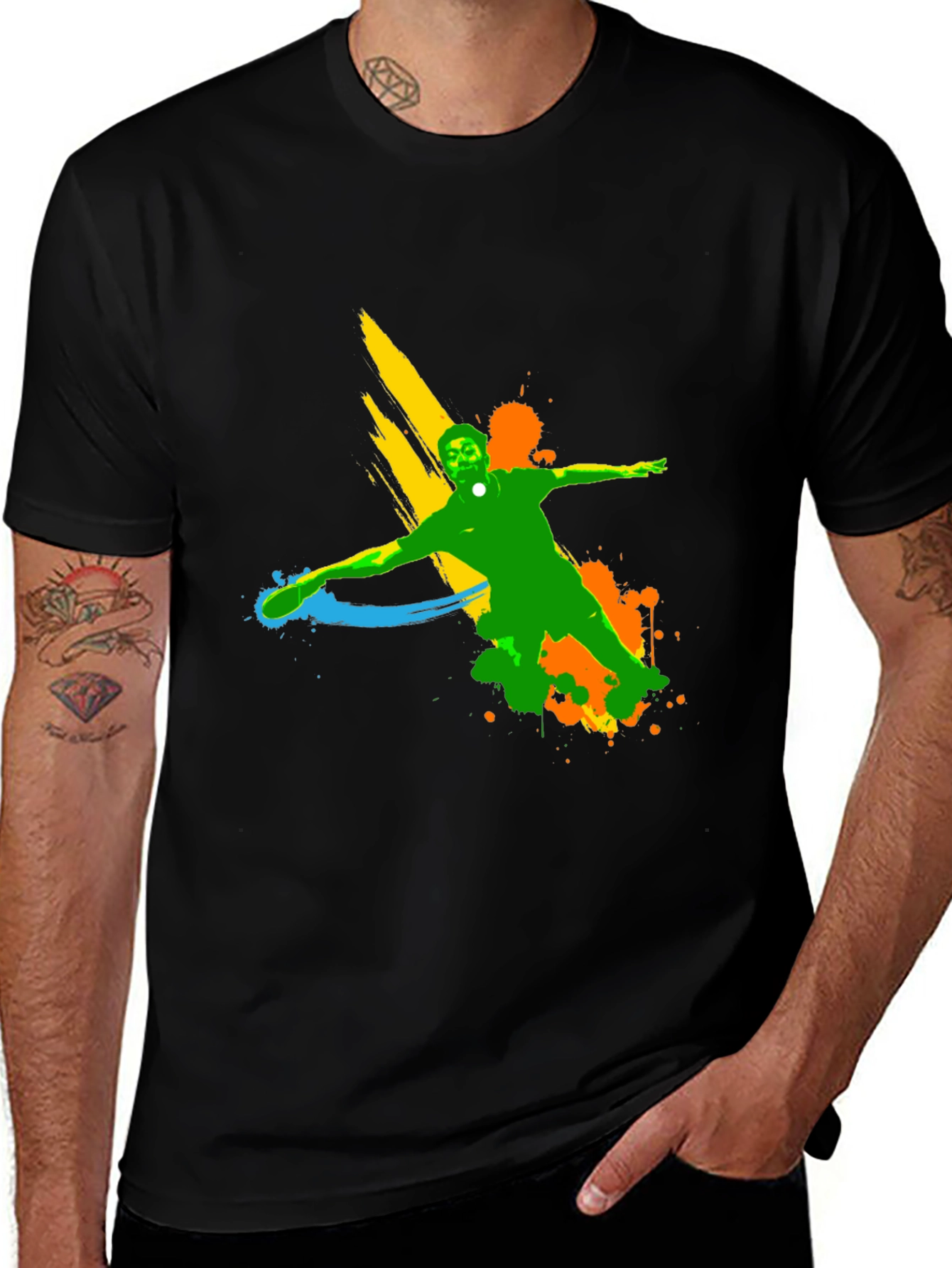 Abstract Splash Tennis Graphic Black T-Shirt