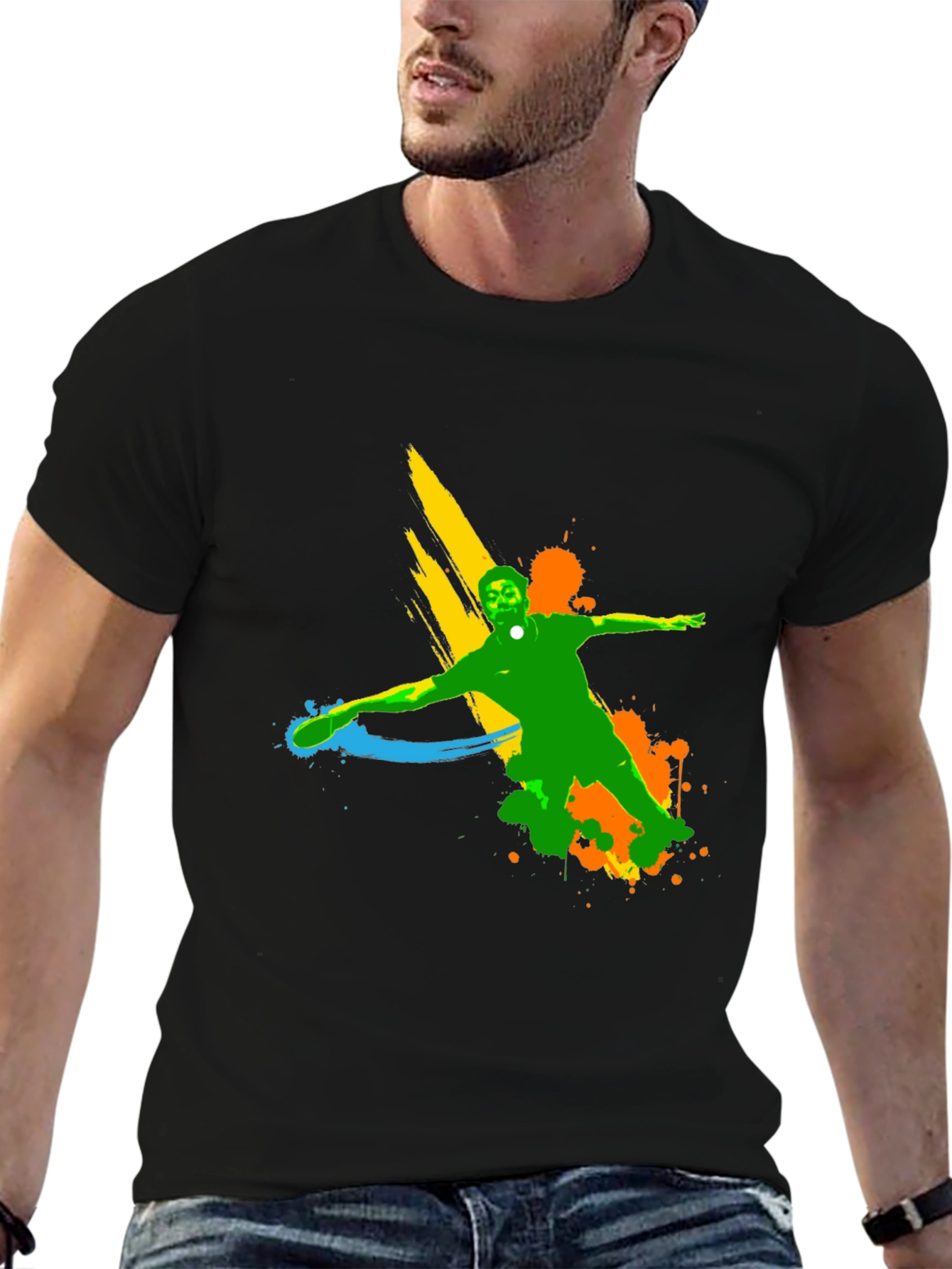 Abstract Splash Tennis Graphic Black T-Shirt