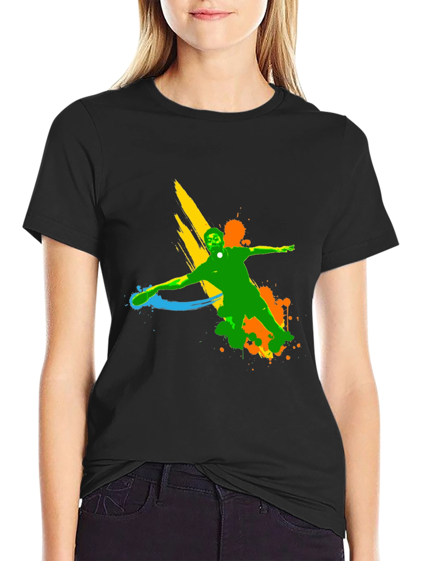 Abstract Splash Tennis Graphic Black T-Shirt