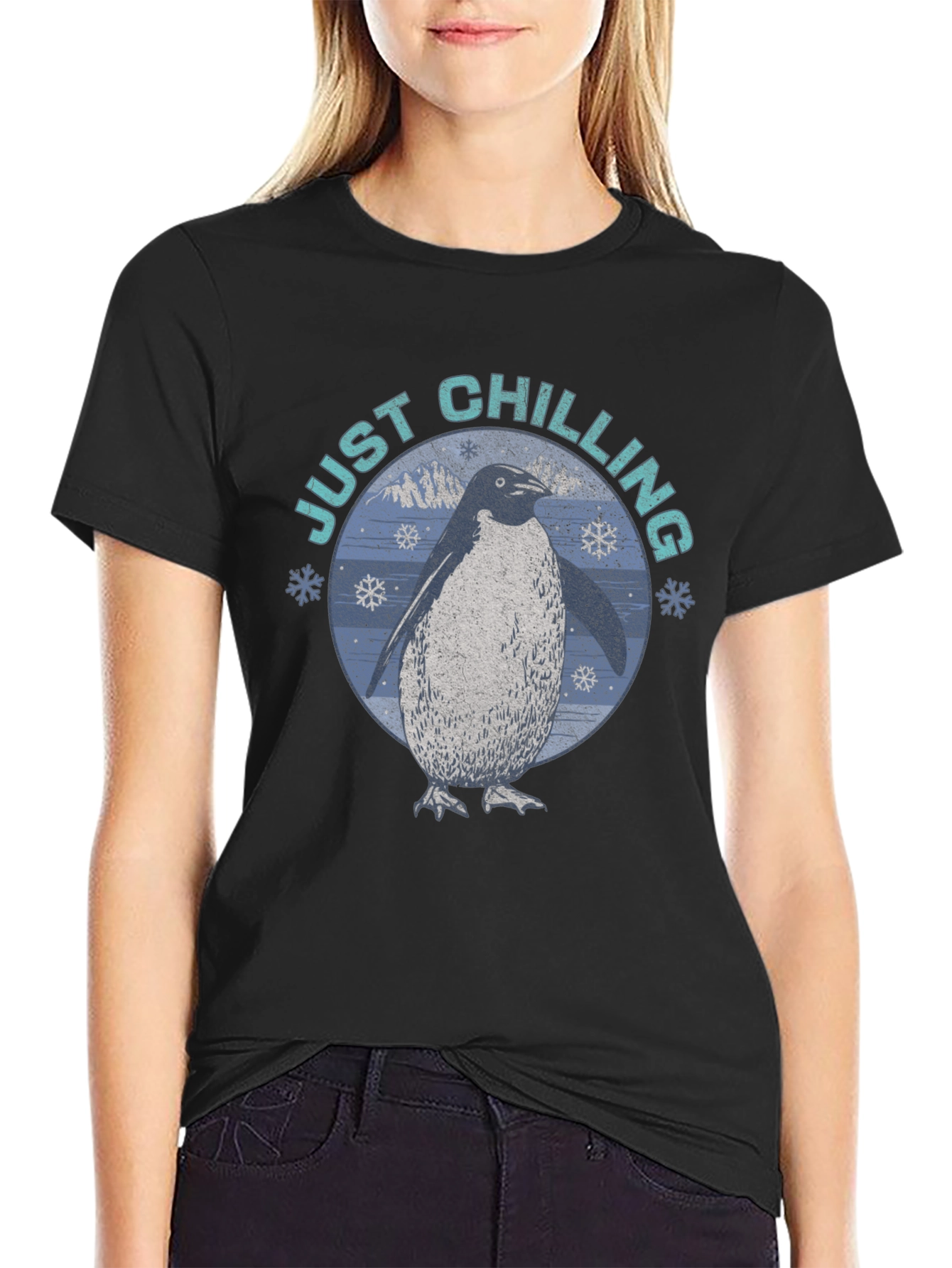 Just Chilling Penguin Graphic Tee - Black
